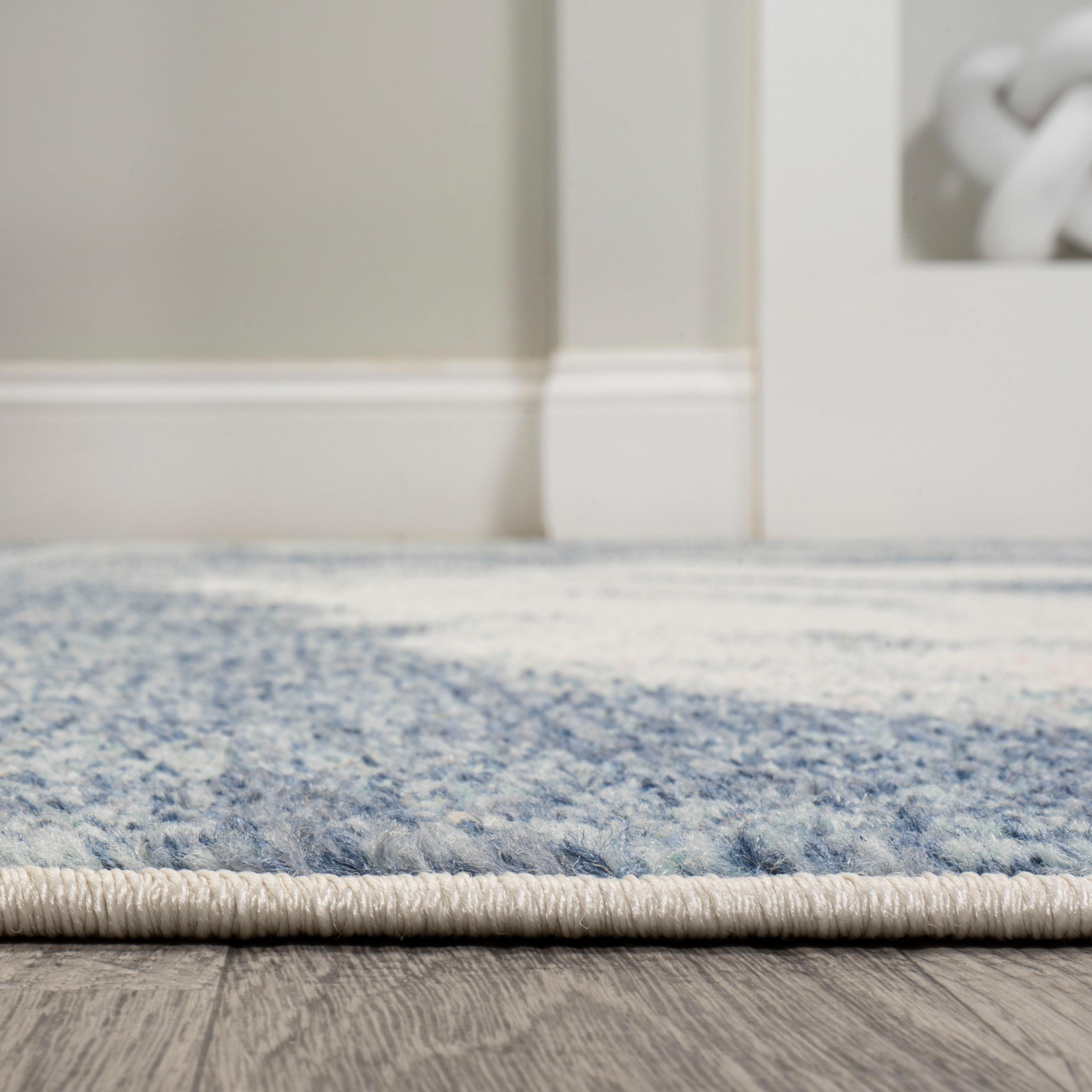 4' x 6' Petalo Abstract Two-Tone Modern Area Rug, Blue/Cream - JONATHAN Y