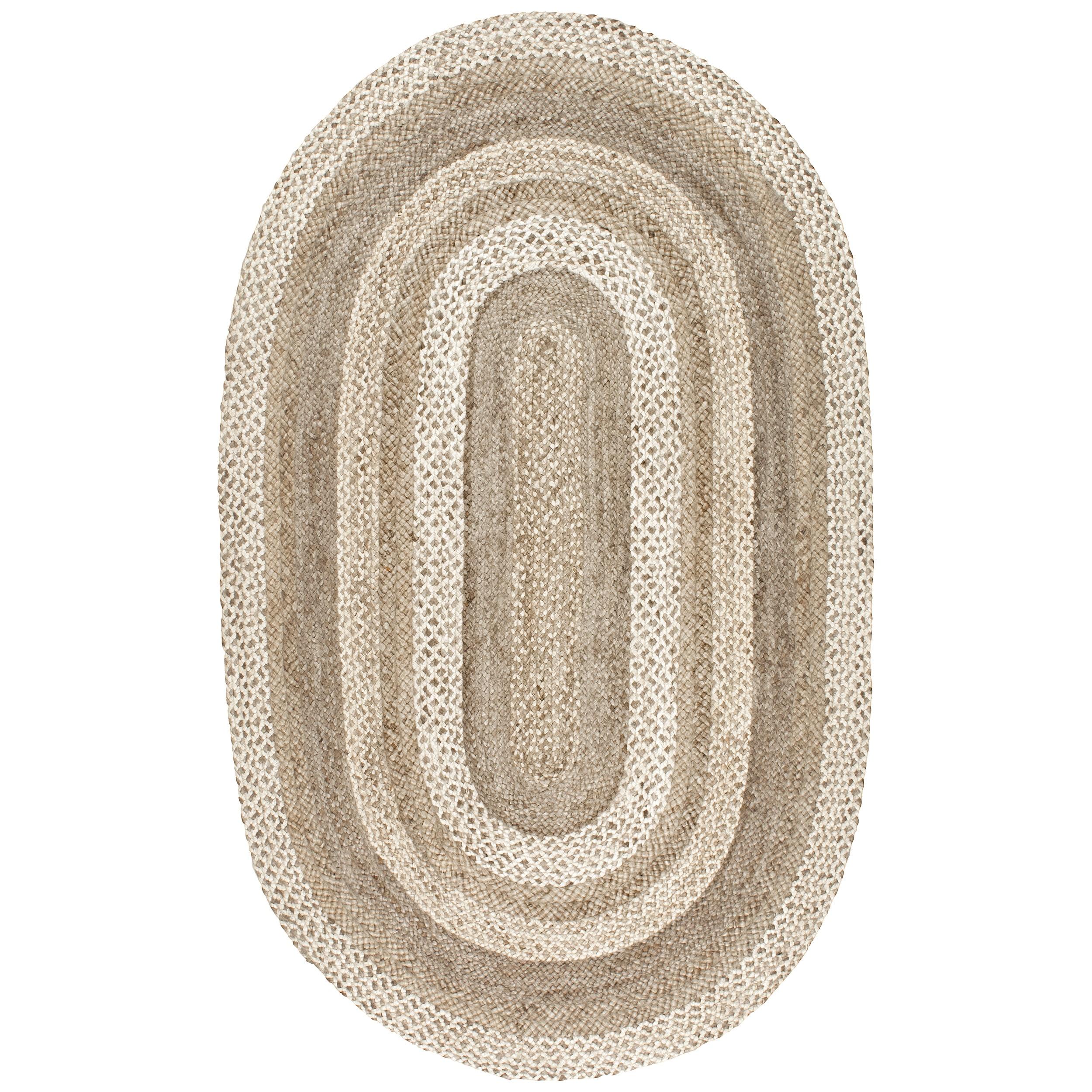 nuLOOM Charlene Braided Border Jute Area Rug, Oval 3' x 5', Natural