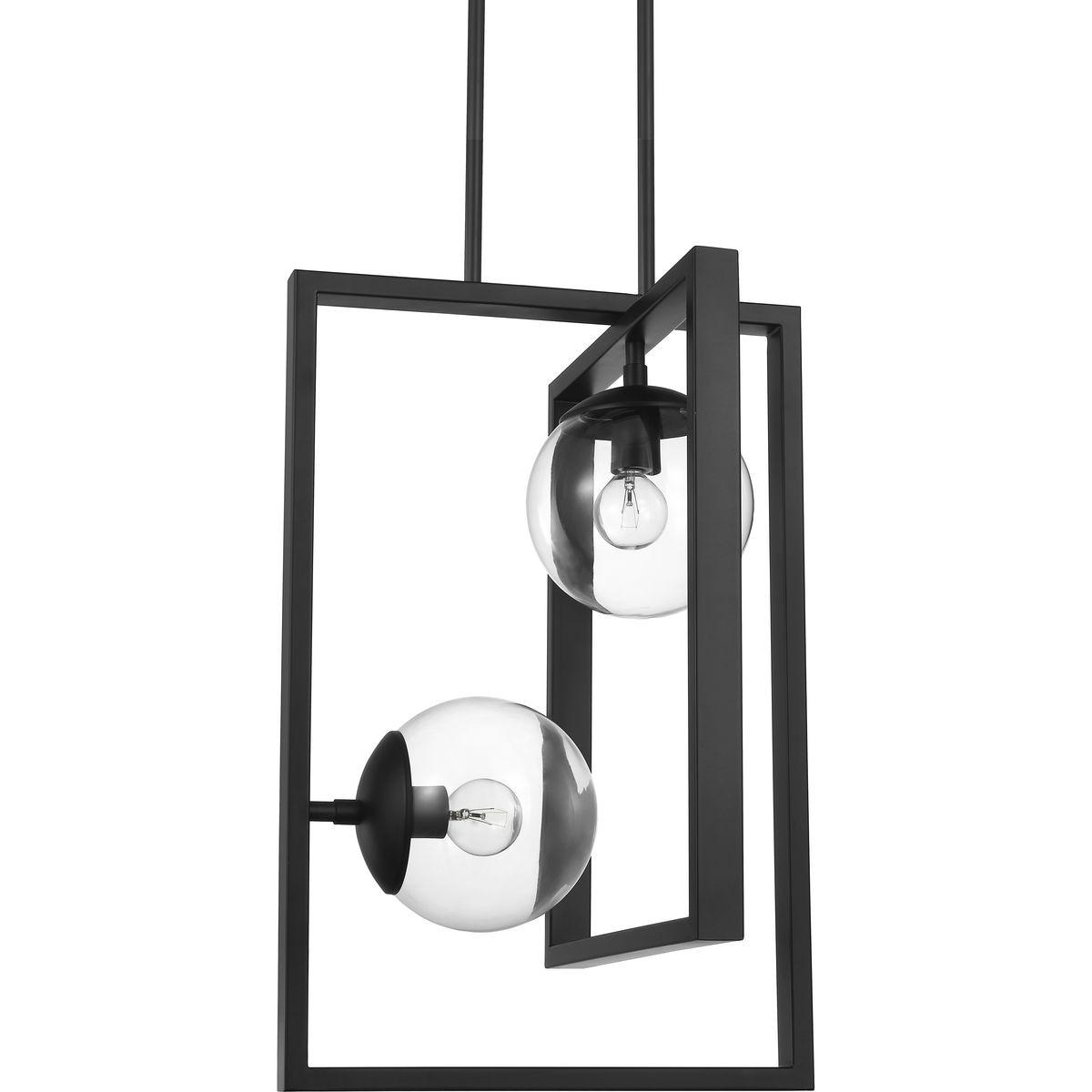 Progress Lighting Atwell 2-Light Pendant, Matte Black, Clear Globe Shades