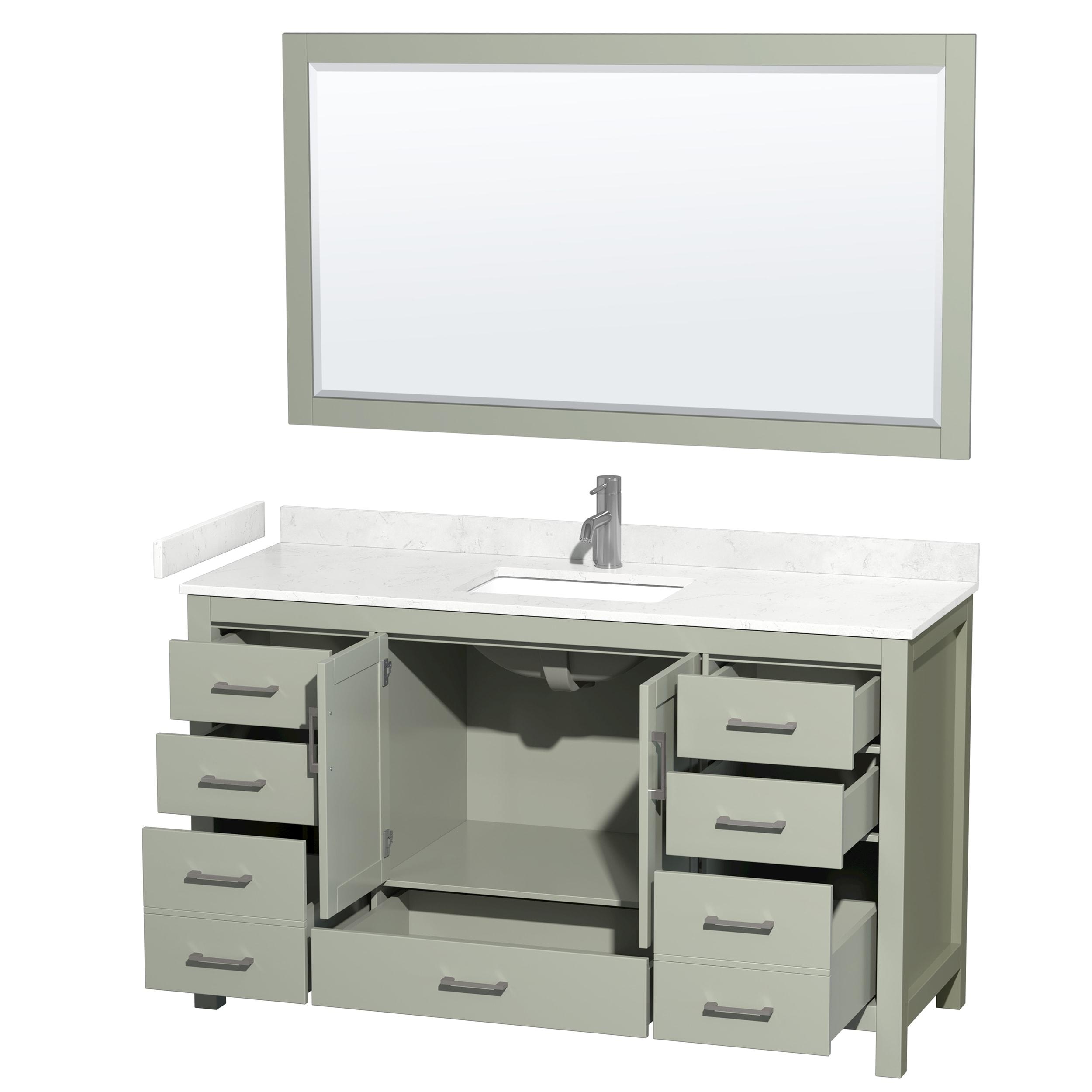 Wyndham Collection Sheffield 60" Freestanding Single Bathroom Vanity with Cultured Marble Top with 58" Mirror