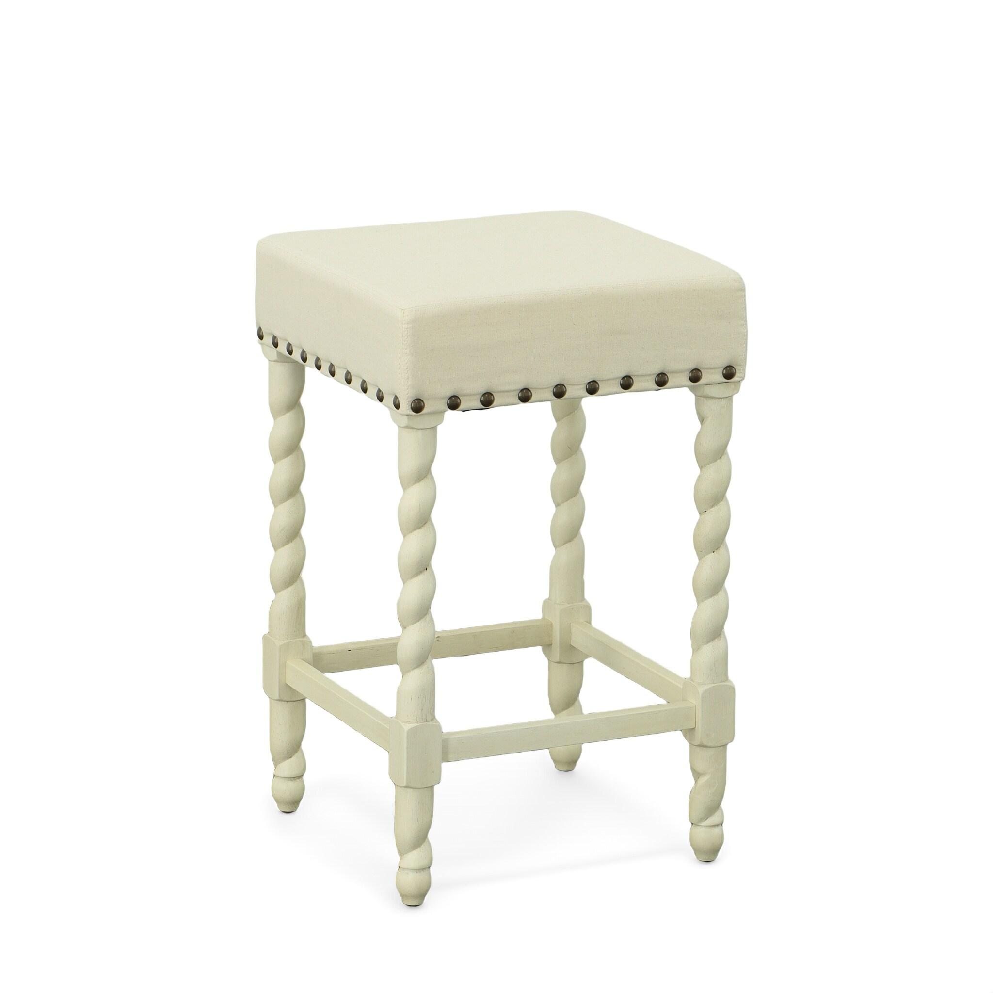 Carolina Living Remick 24" Counter Stool - Vintage White - Linen Upholstery