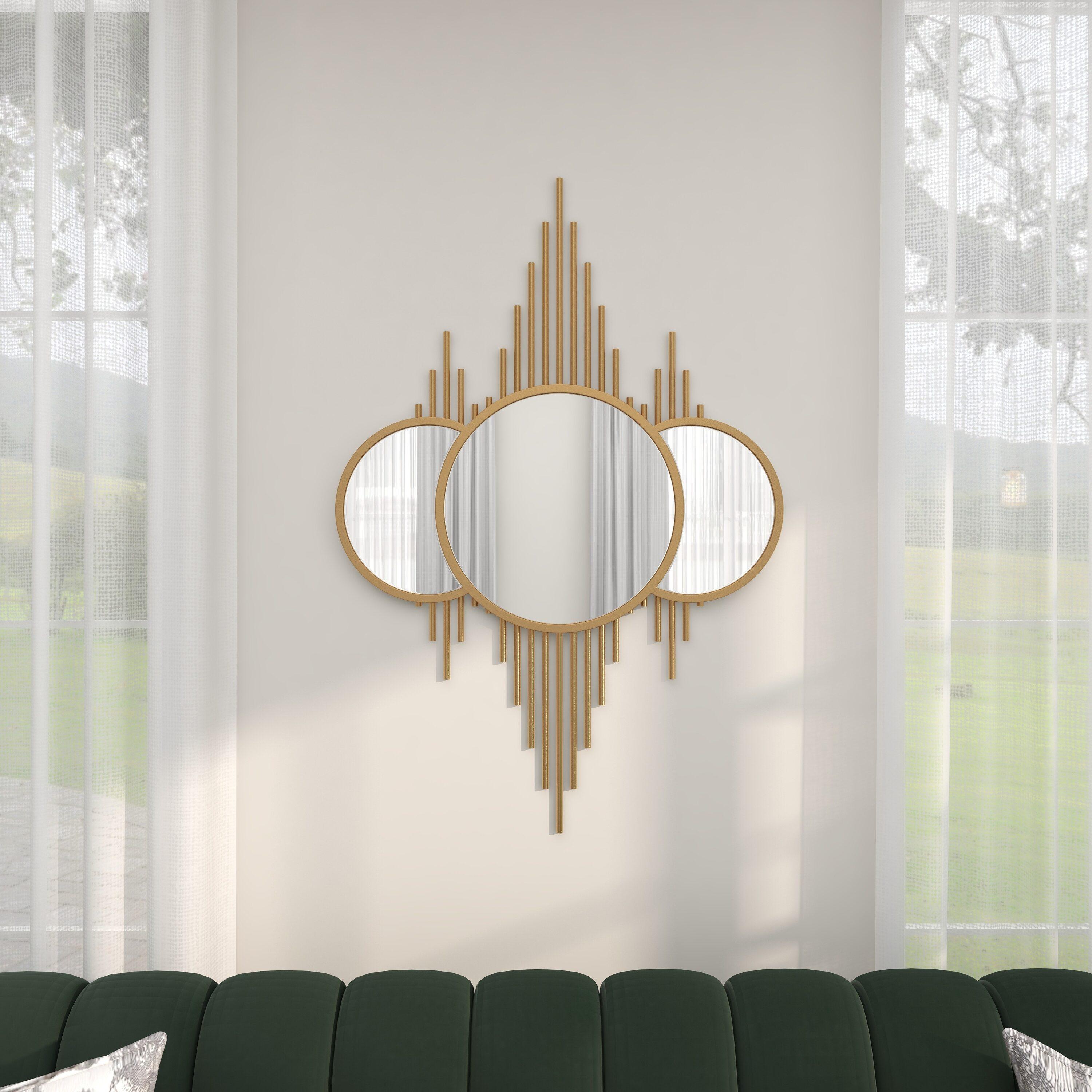 CosmoLiving by Cosmopolitan 3 Overlapping Round Gold Metal, Glamorous and Contemporary Wall Mirror, 27"W x 39"H