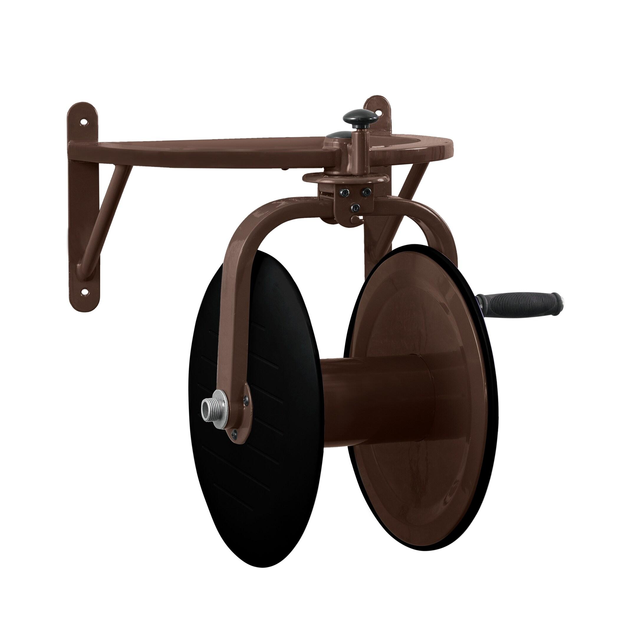 Bronze and Black Steel Wall-Mount Rotating Hose Reel