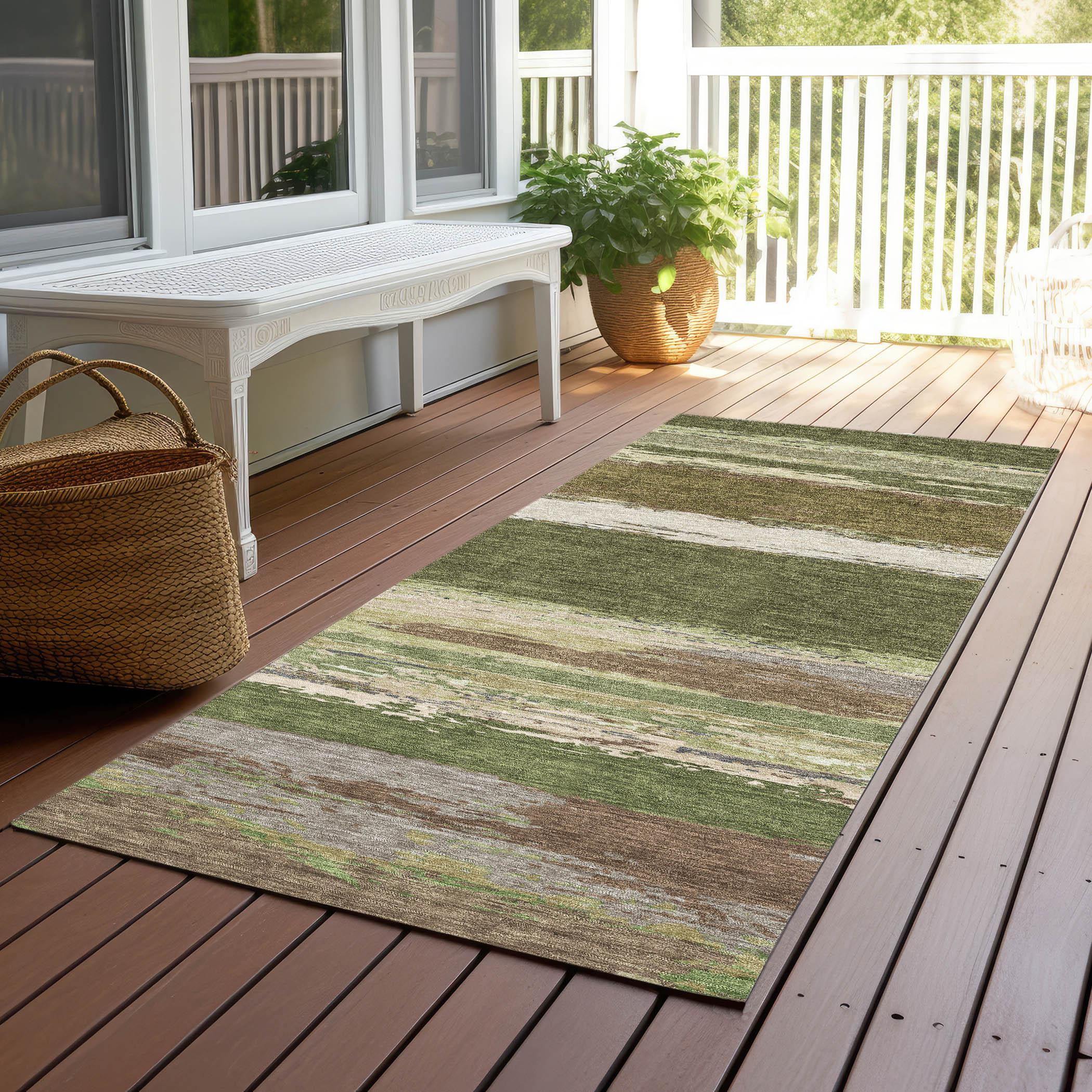 Machine Washable Indoor/Outdoor Chantille ACN1284 Olive Rug