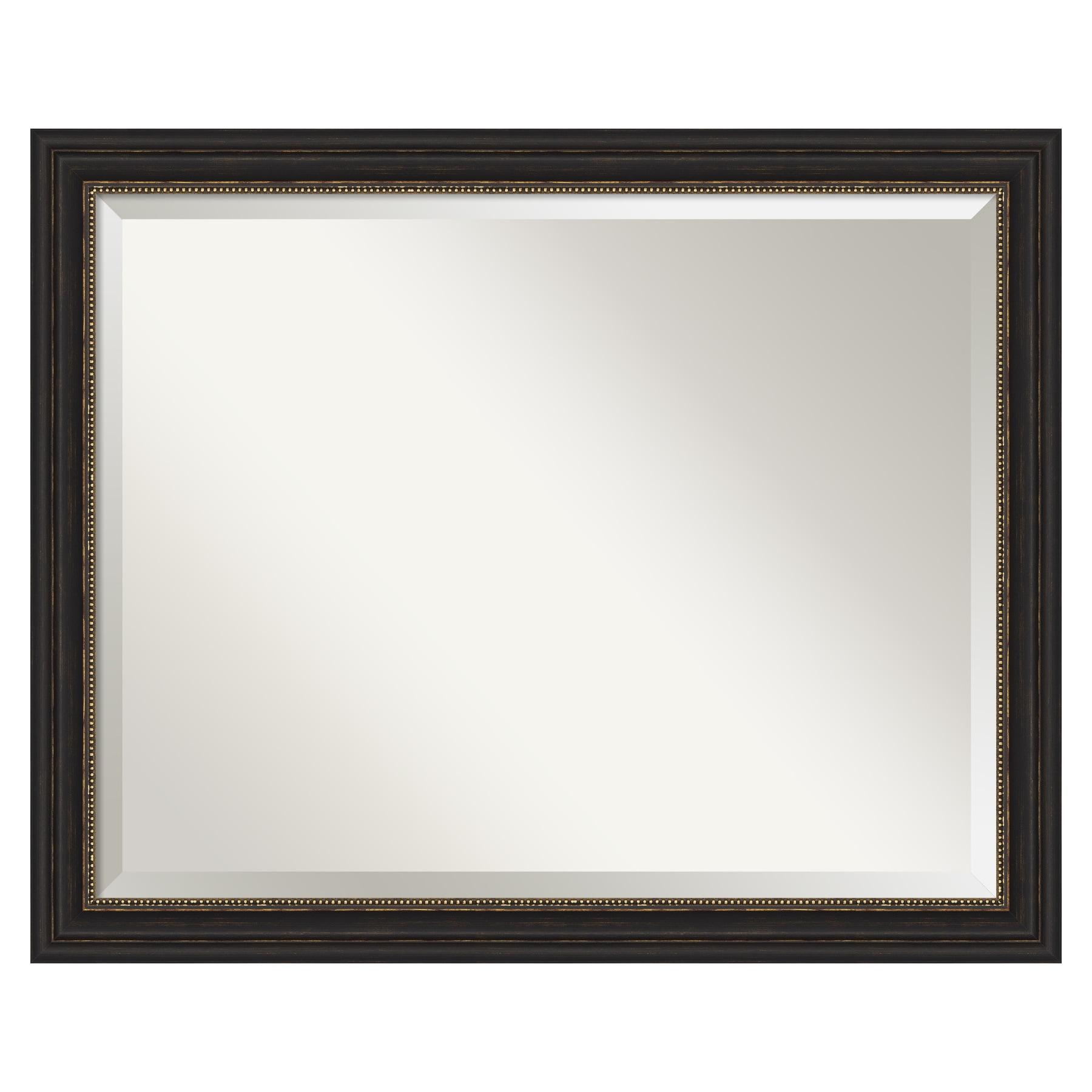 Amanti Art Beveled Bathroom Wall Mirror - Accent Bronze Narrow Frame Outer Size: 32 x 26 in