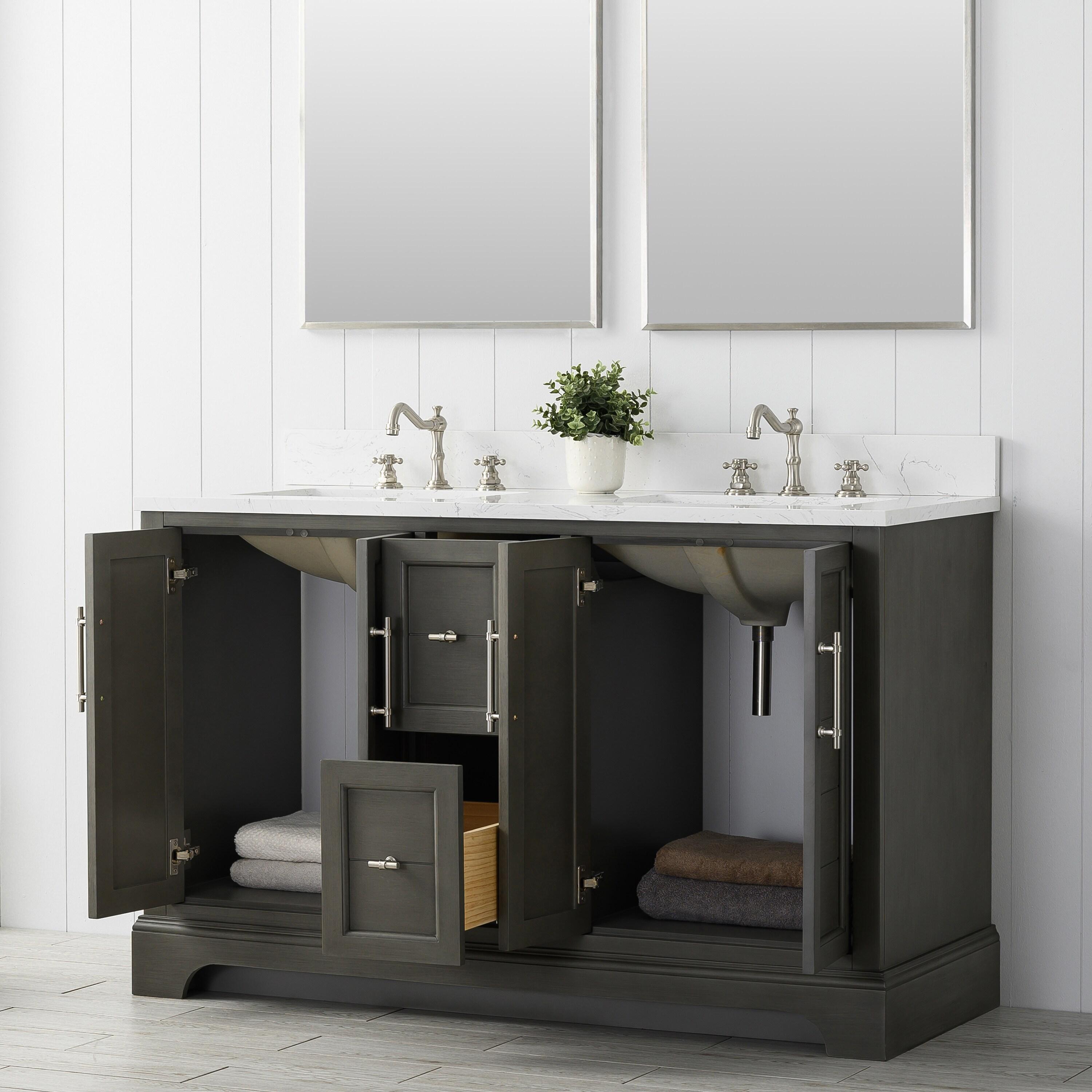 Vanity Art 54 x 22 x 34 in. Single Sink Bathroom Vanity with Quartz Top & Backsplash, Silver Gray