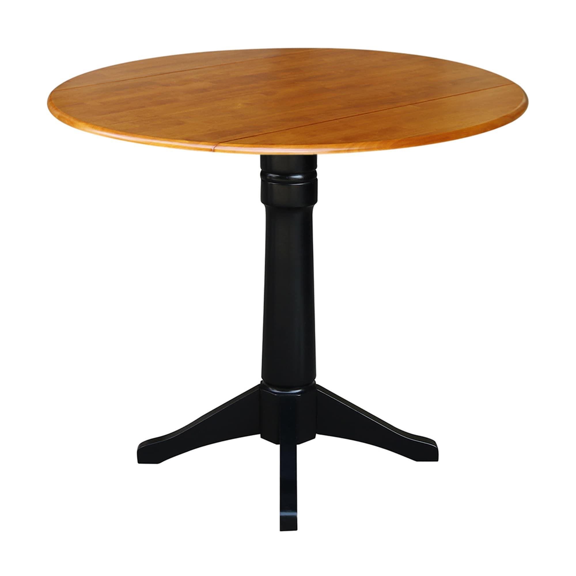 42" Round Dual Drop Leaf Pedestal Table - 36.3"H  Black Cherry