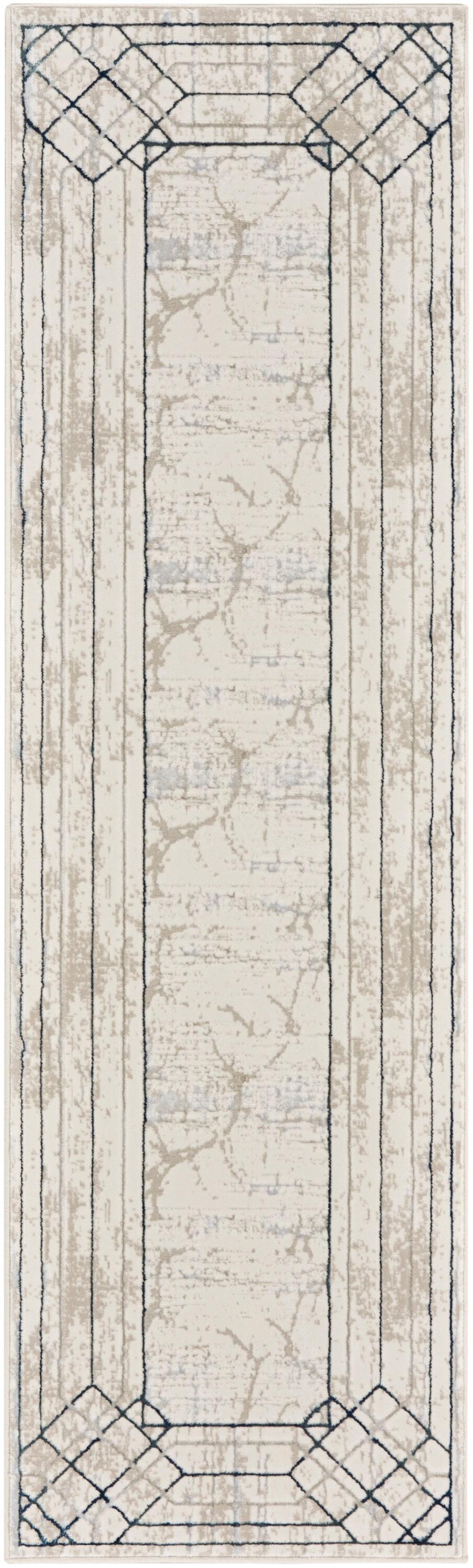 Nourison Glam 2'3" x 7'6" Ivory/Taupe Mid-Century Modern Indoor Rug
