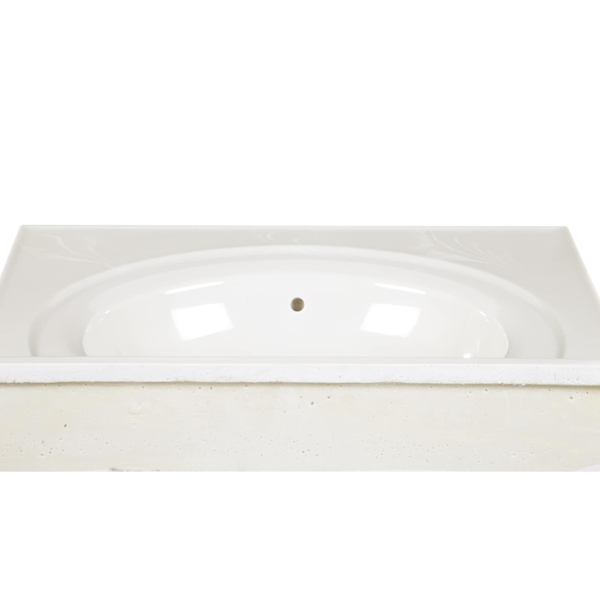 Cultured Marble Vanity Top – 25-Inch Single Bowl Sink 4-Inch Centerset with Integrated Backsplash – Reinforced Packaging – Ivory Swirl, Design House, 586313