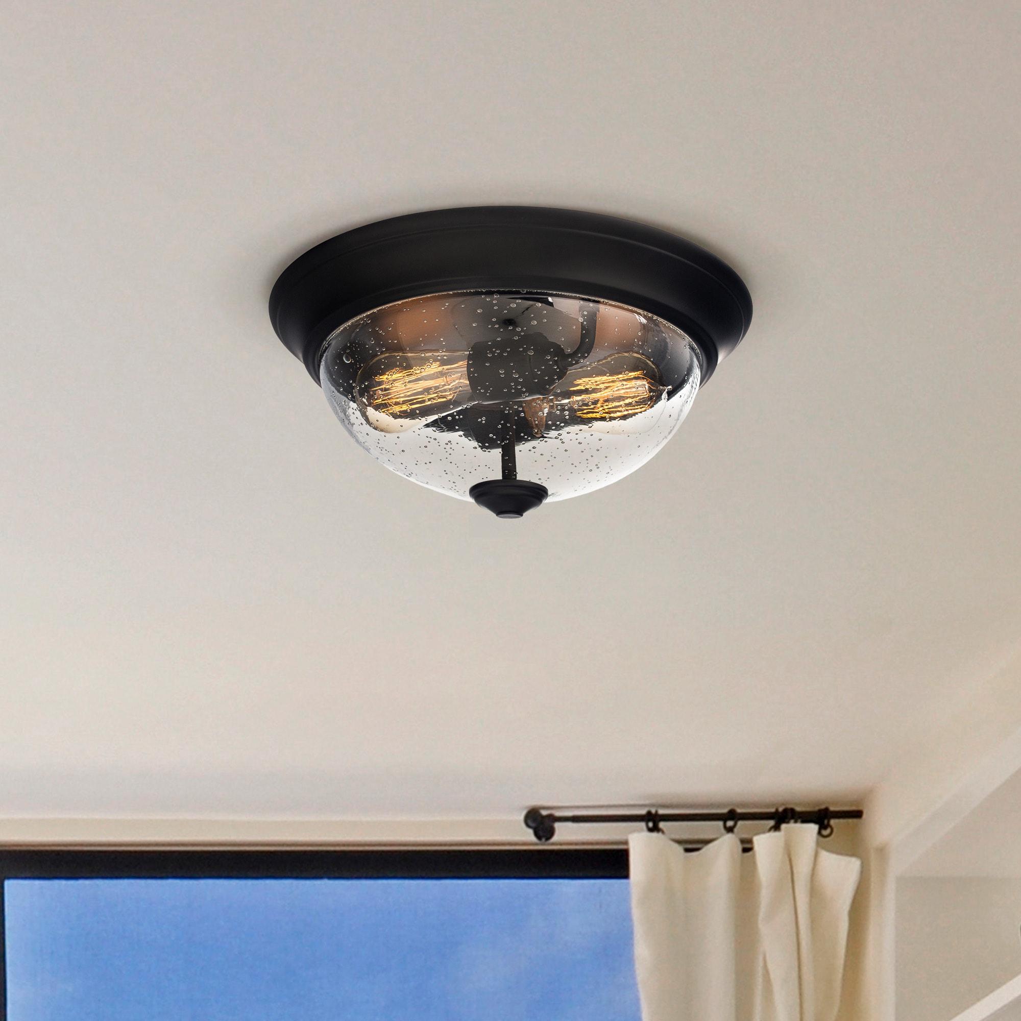 Prominence Home 51381 Designer Series Flushmount Lighting, 13" Seeded Glass, Low Profile, Bronze