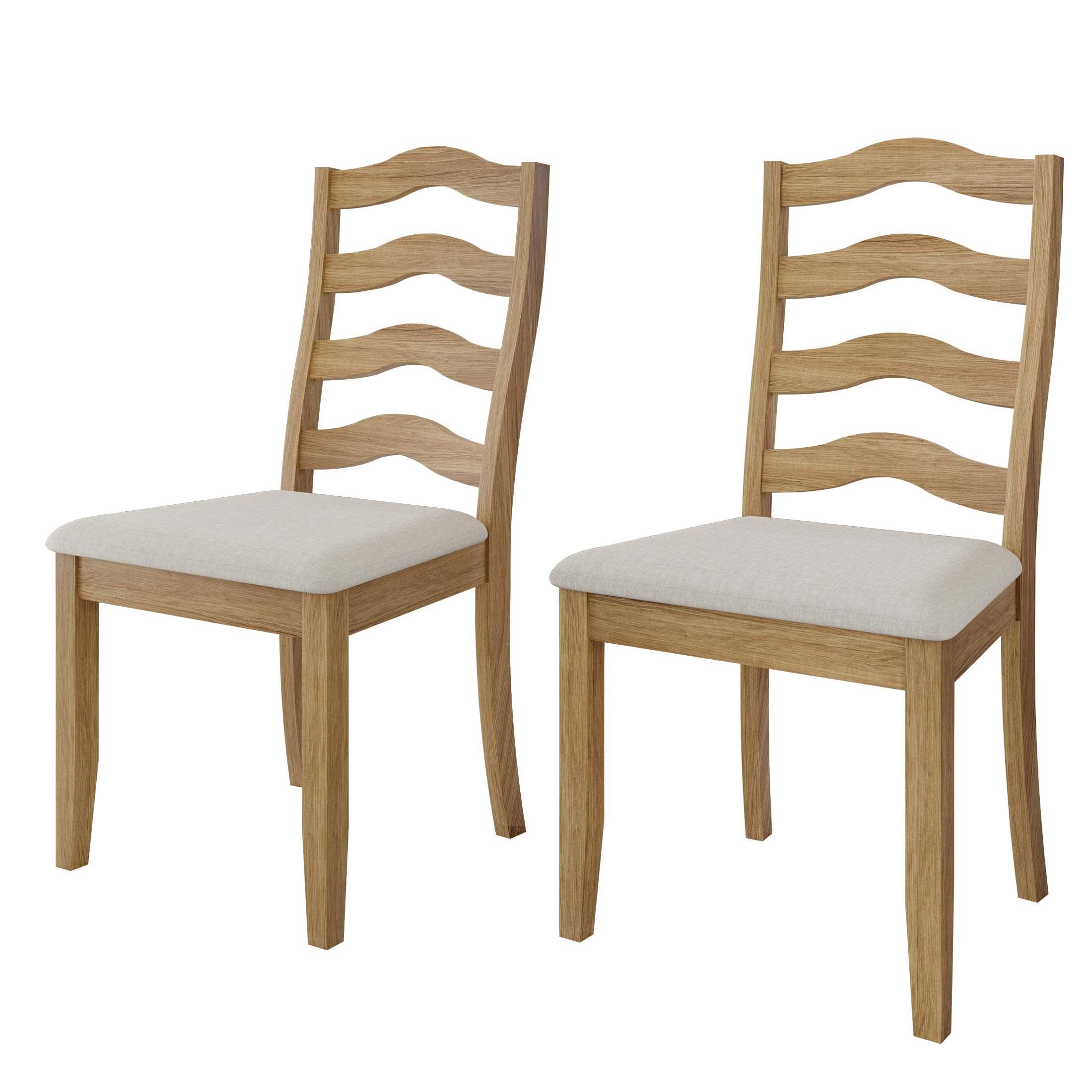 ChaletPosh Natural Wooden Dining Chair With Warm Grey Cover (Set of 2)