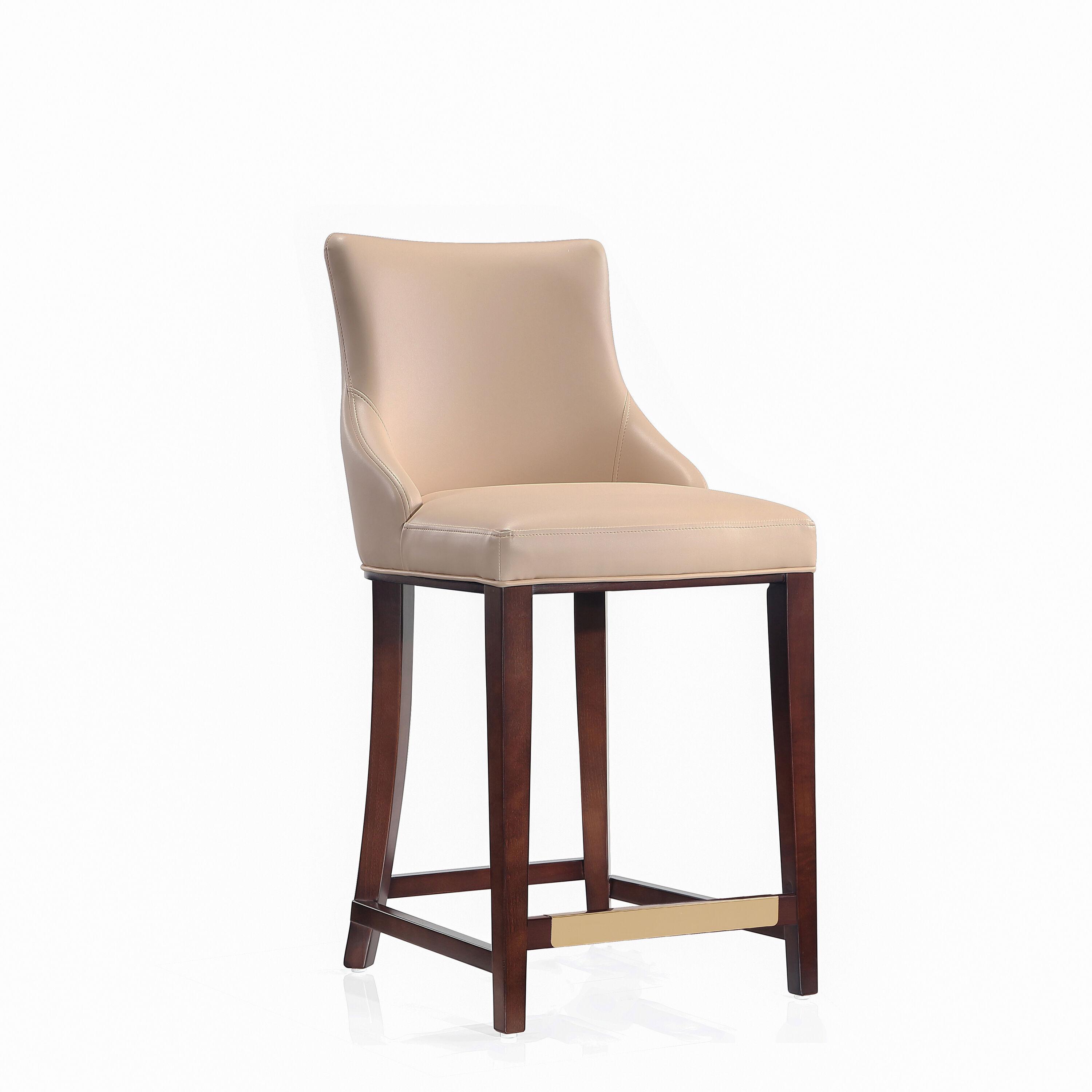 Manhattan Comfort Shubert Modern Leatherette Upholstered Counter Height Barstool Tan: Beech Wood Legs, No Assembly Required