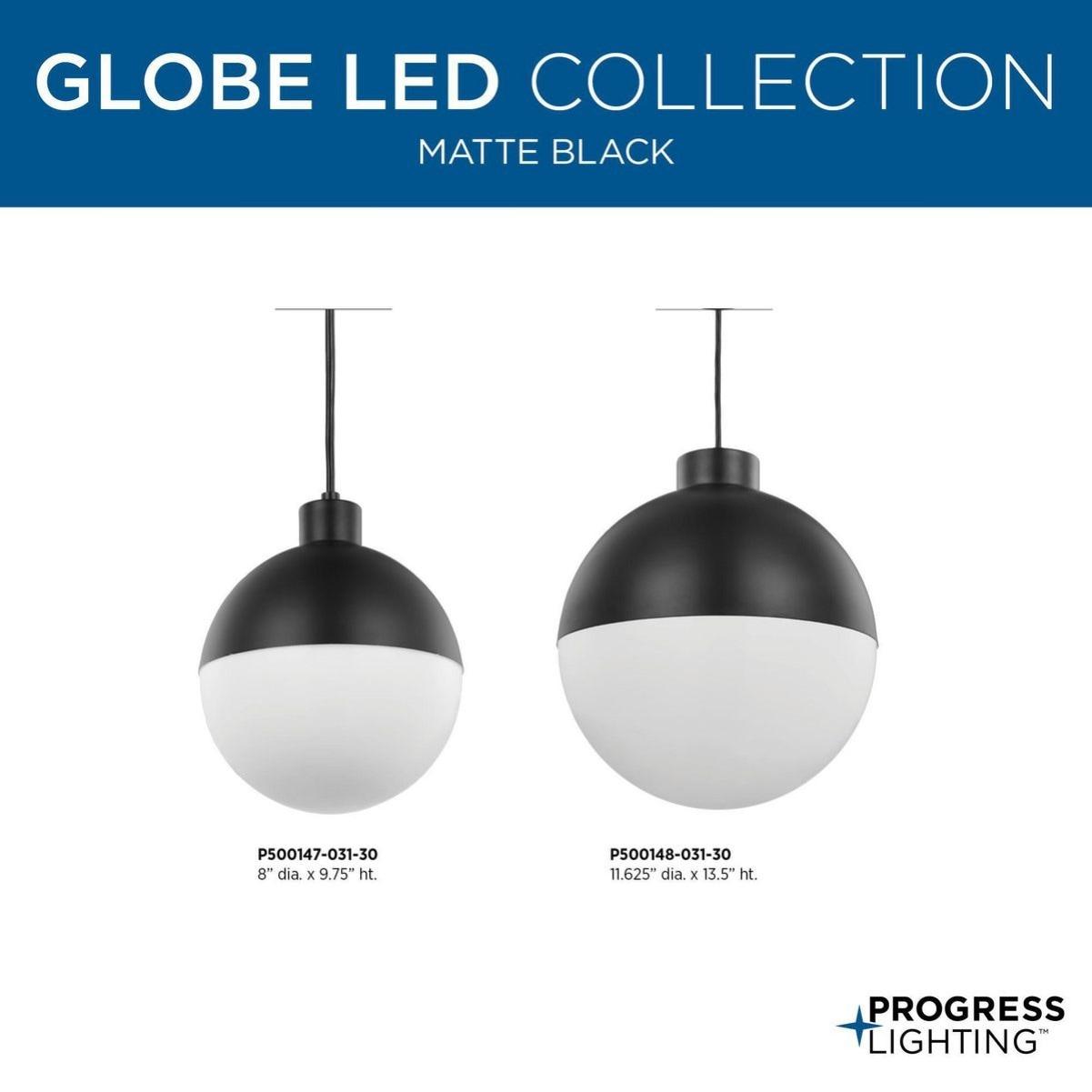 Progress Lighting Globe Collection 1-Light Pendant, Steel, Black Finish, Opal Glass Shade