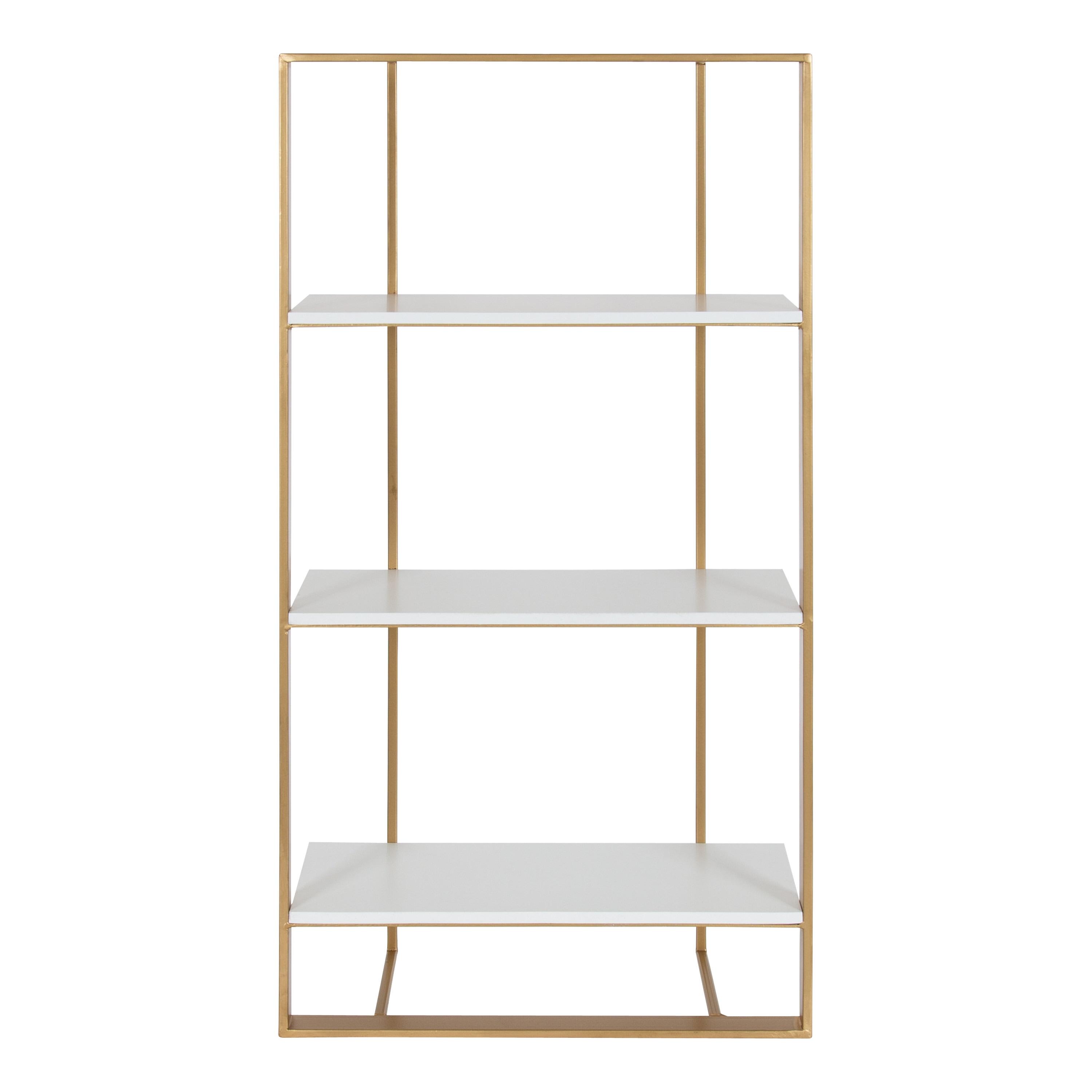 Kate and Laurel Kercheval Modern Glam Wood Wall Shelf, 15 x 32, White and Gold