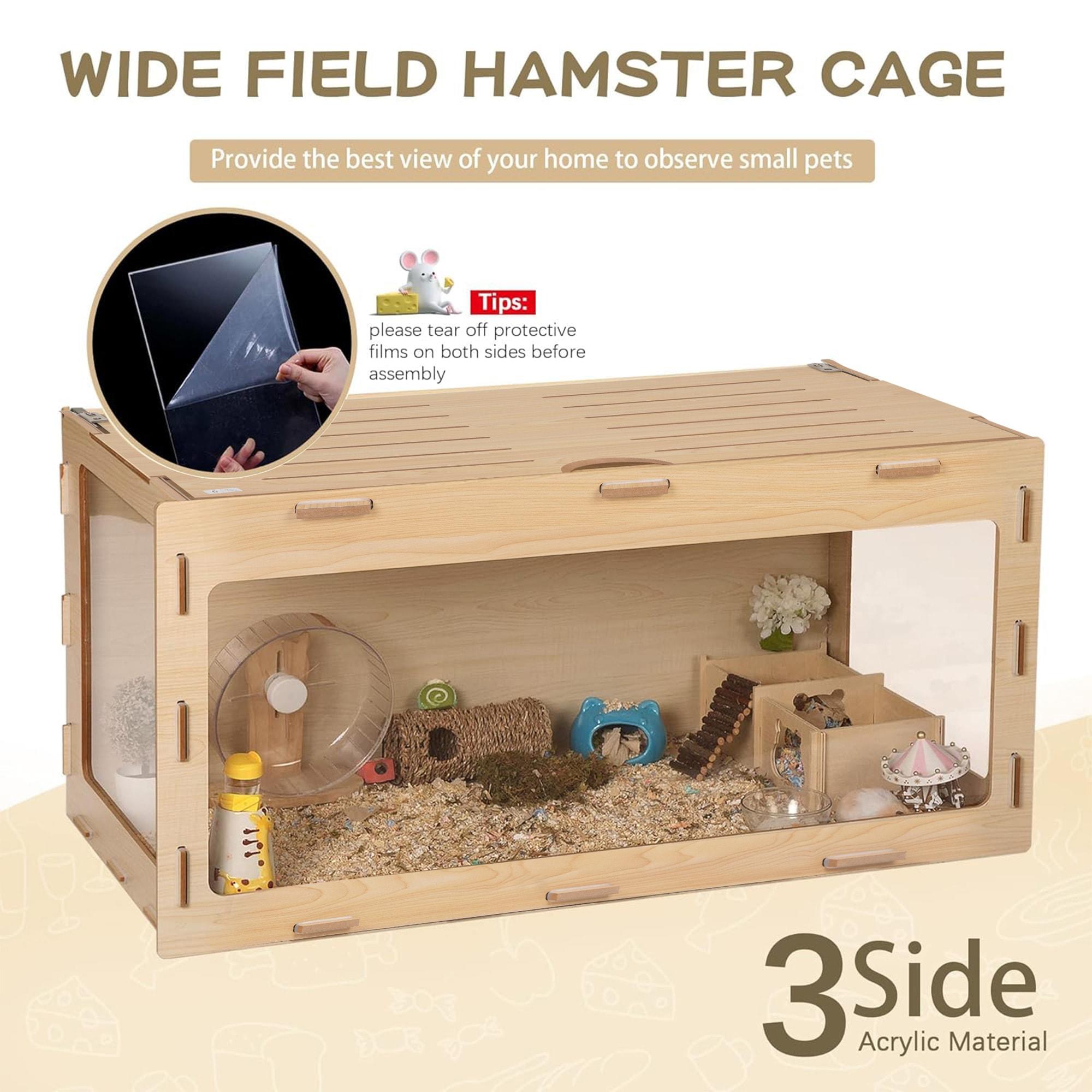 Jaxpety 31.5'' Hamster Cage with 3 Side Acrylic Board & Flip Top, Small Animal Cage for Syrian Dwarf Hamsters, Mice, Rats and Rabbits