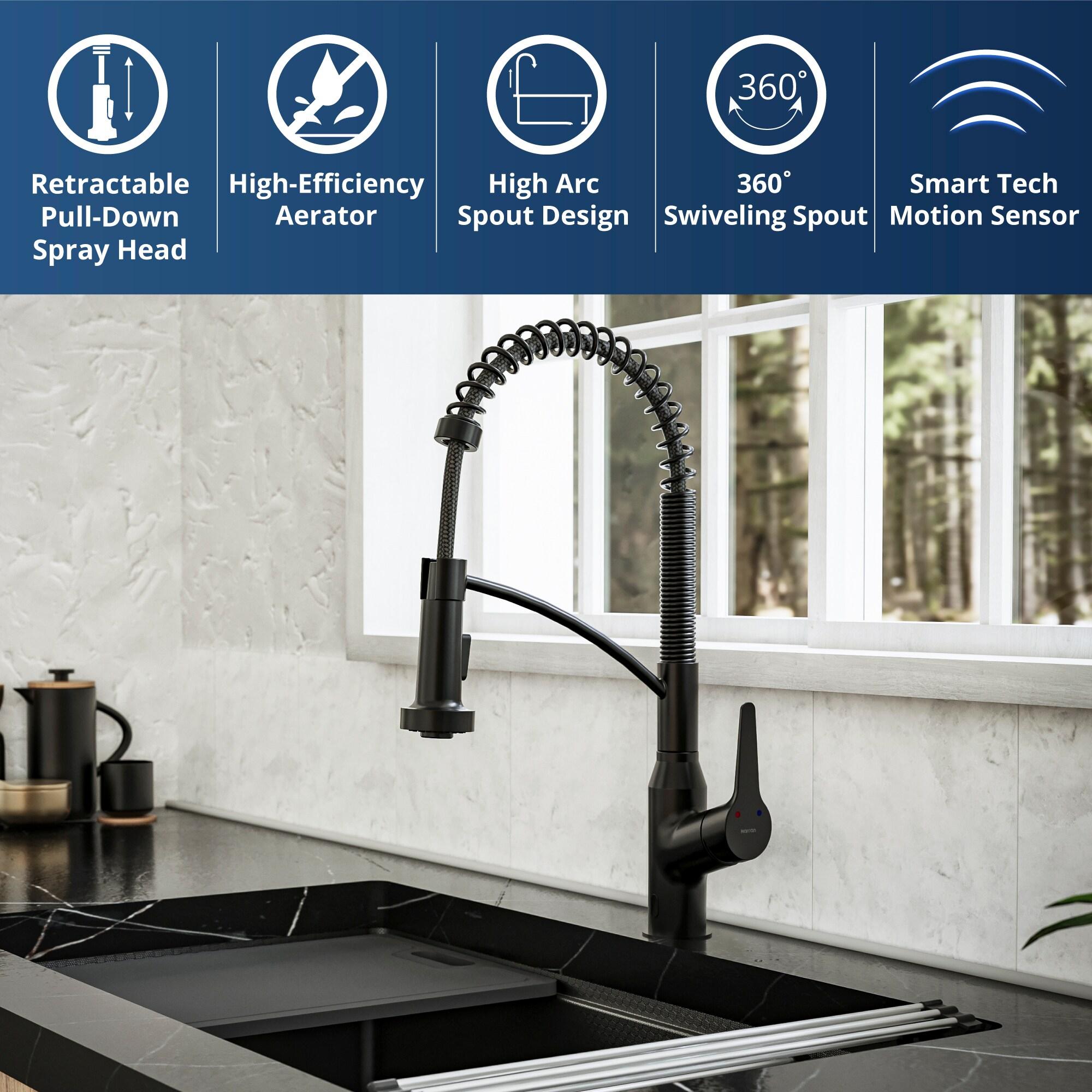 Karran Matte Black Single Handle Deck-mount Touchless Pull-down Kitchen Faucet with Sprayer