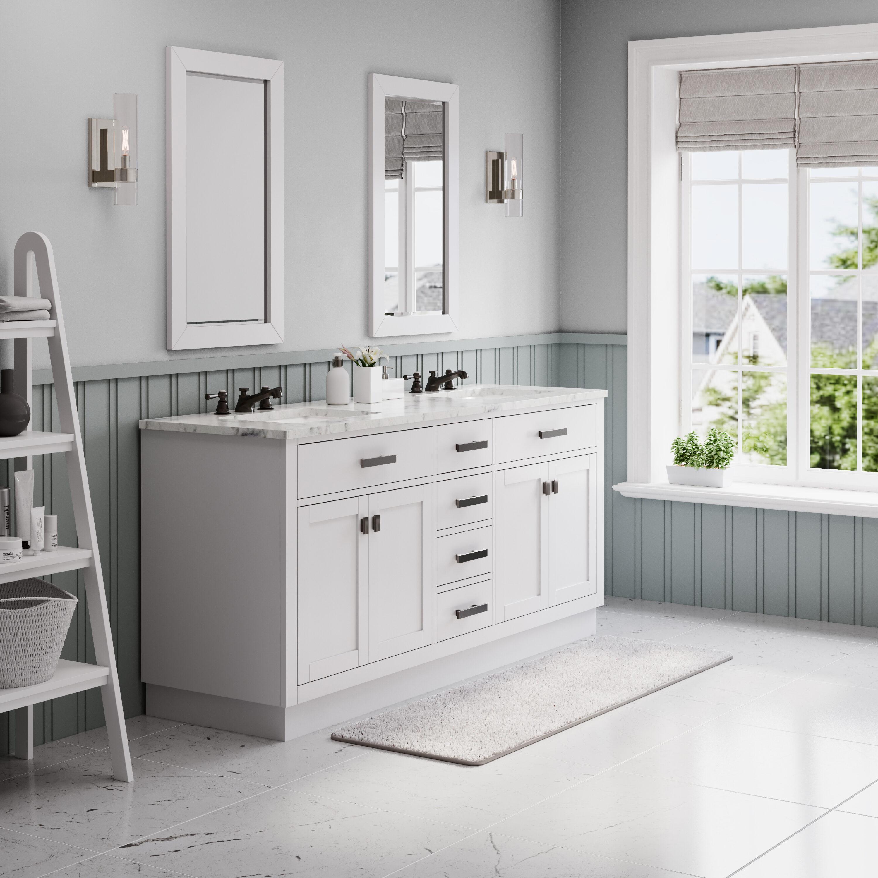 Hartford 72" Carrara White Marble Countertop Bath Vanity in Pure White with Faucet