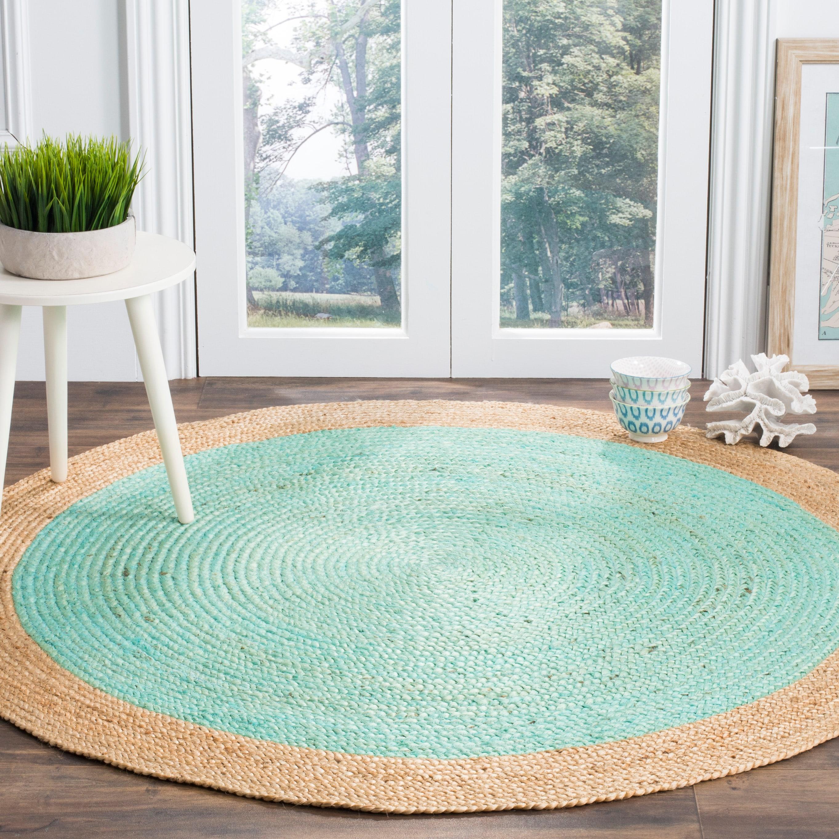 Natural Fiber NF801 Hand Woven Indoor Area Rug - Aqua/Natural - 4' Round - Safavieh.