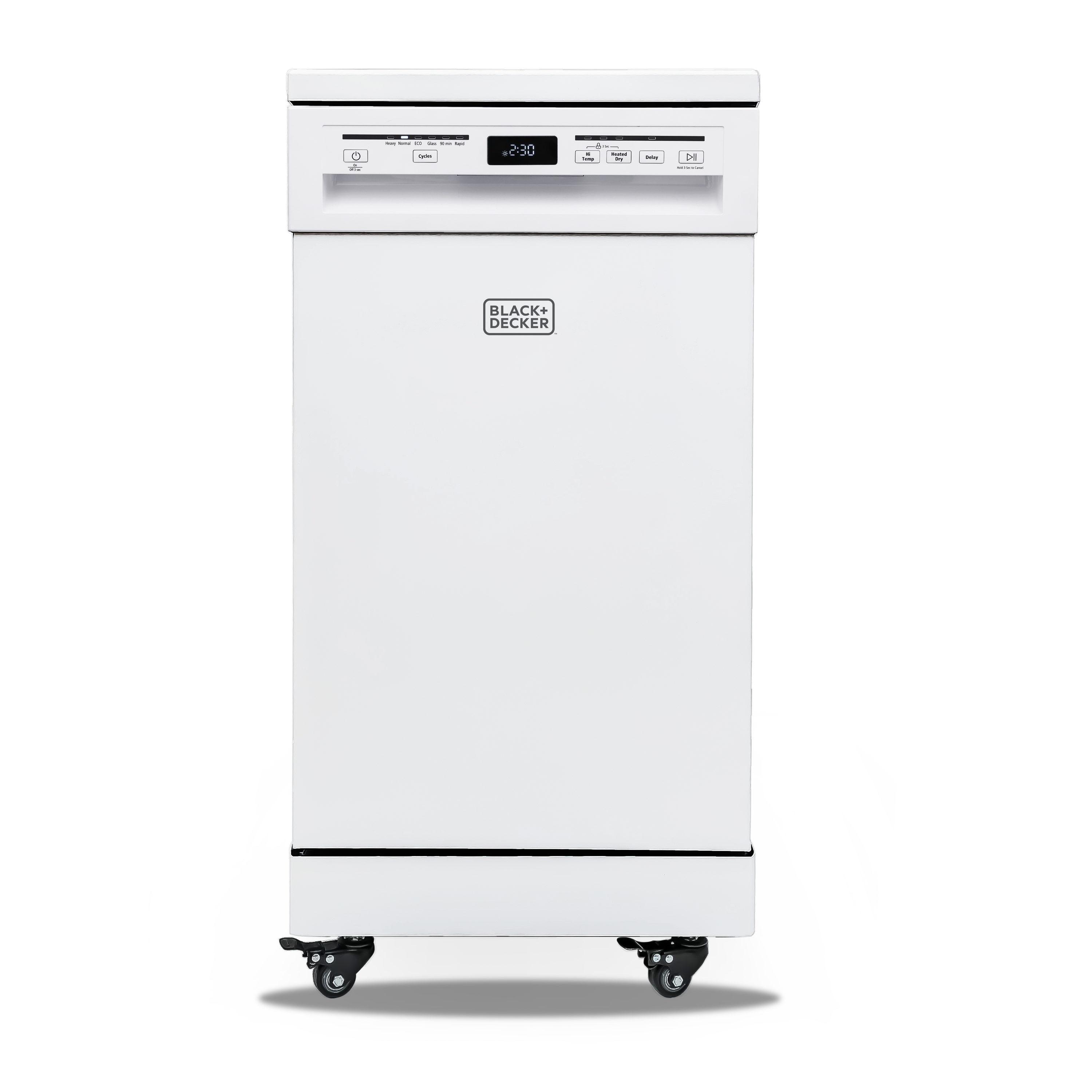 White Compact Portable Dishwasher with Stainless Steel Tub and Casters