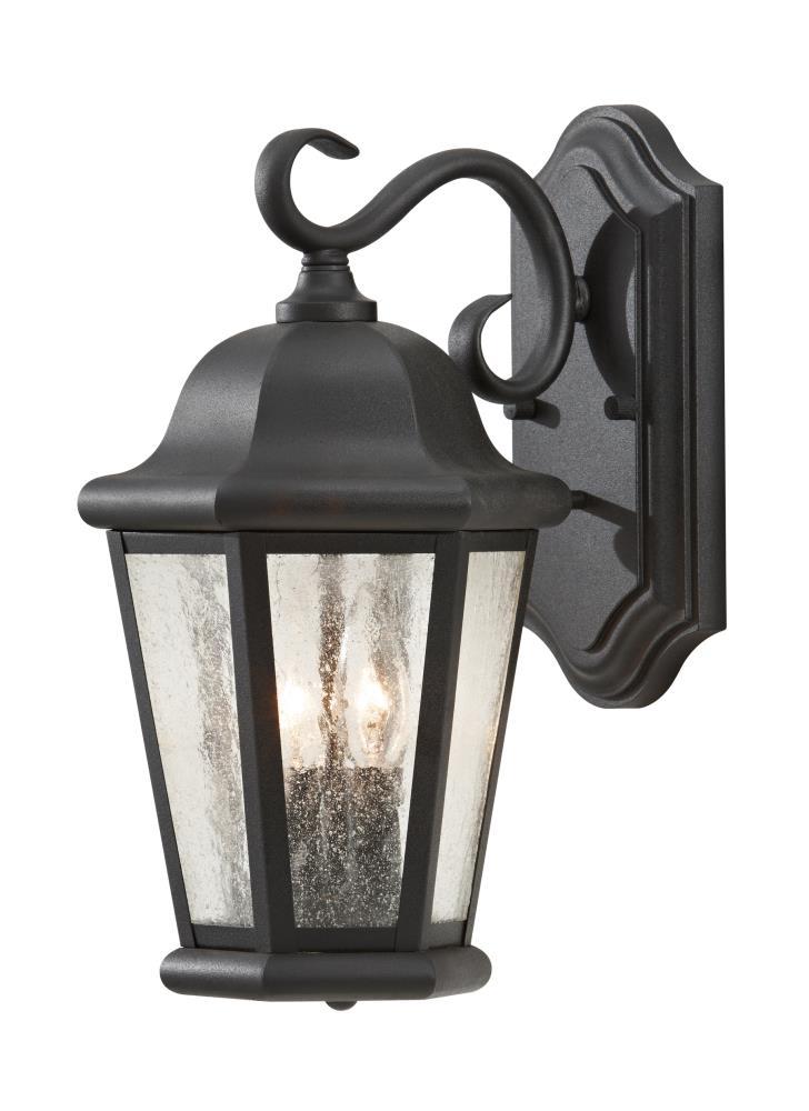 Martinsville Black 14.5" Outdoor Wall Lantern with Seeded Glass