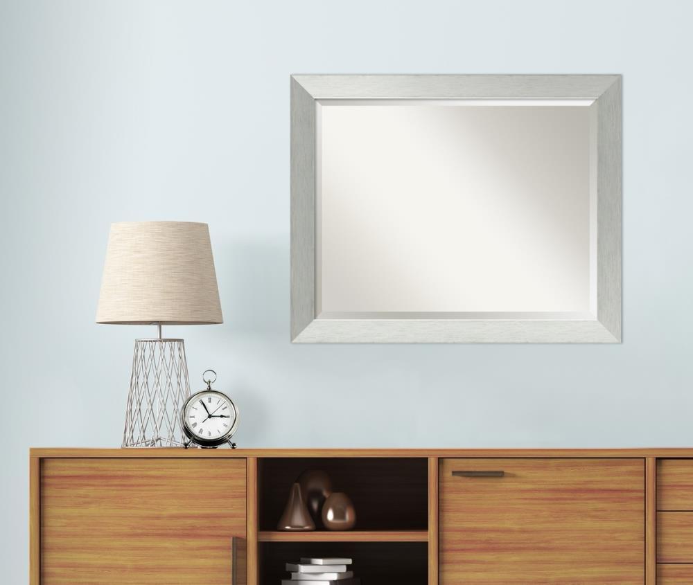 Amanti Art Brushed Sterling Silver Beveled Wood Wall Mirror 26 x 32 in.