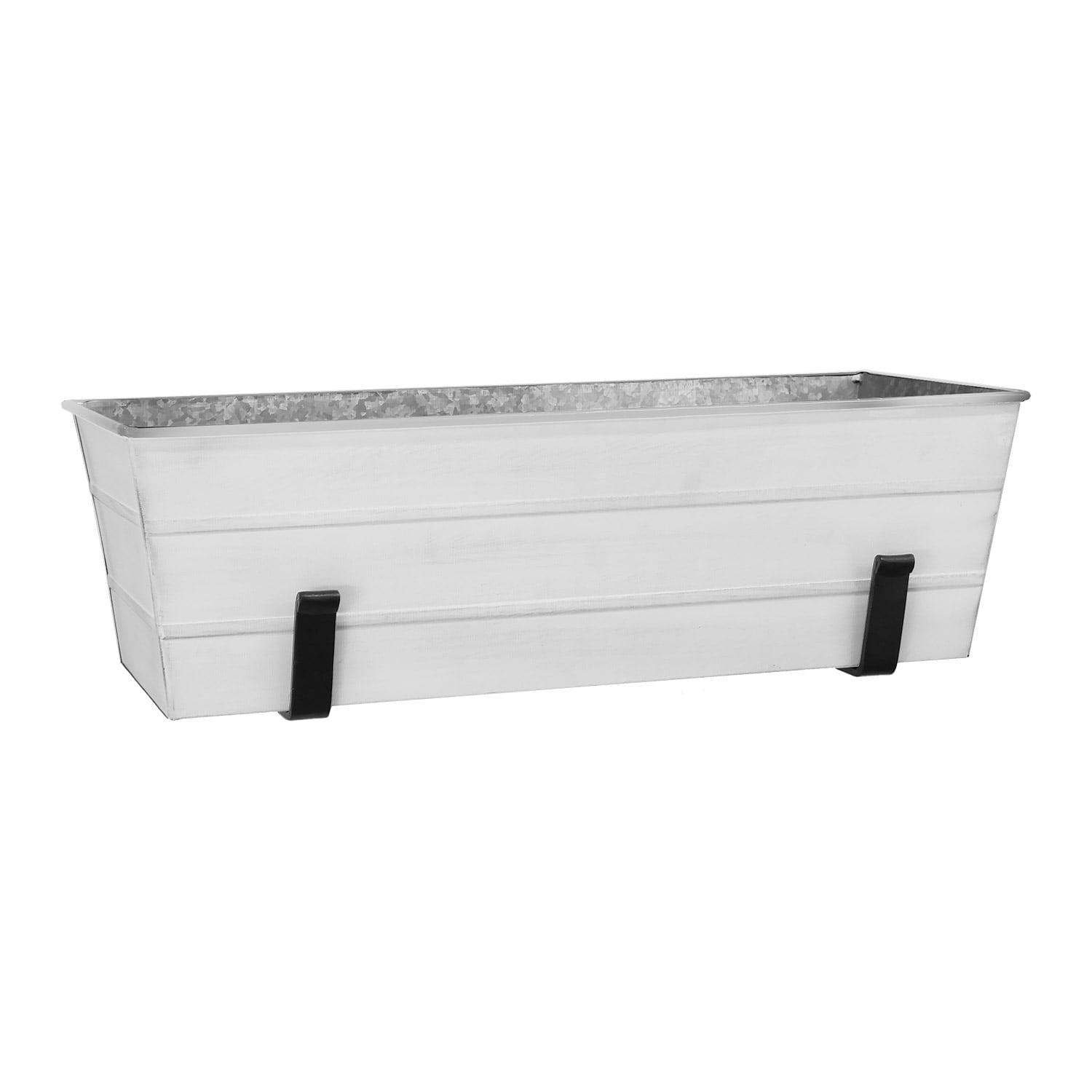 ACHLA Designs 24" Wide Galvanized With Wall Brackets Rectangular Steel Planter Boxes White: Durable Outdoor Mount, Easy Install