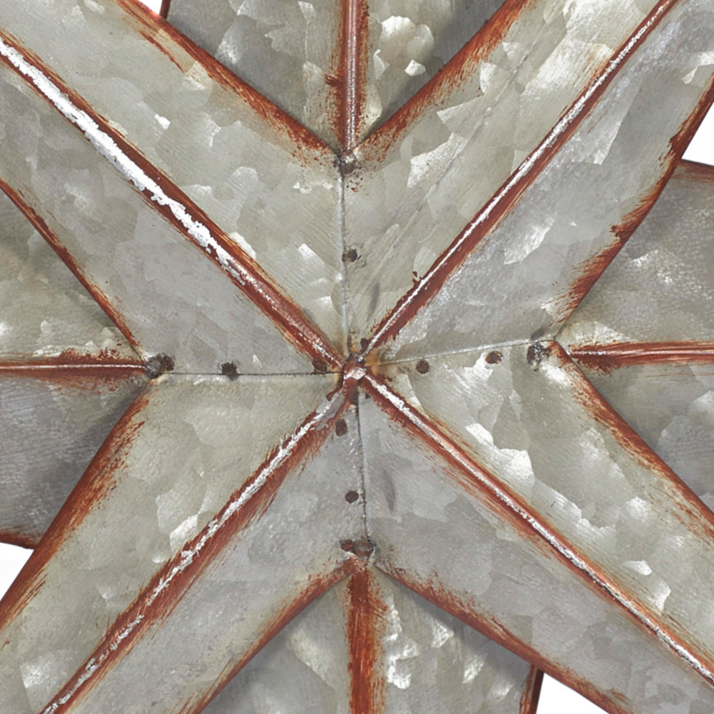 DecMode Farmhouse Metal Compass Shaped with 3D 8 Point Star Wall Décor, 32"D with Metallic Silver Galvanized Finish