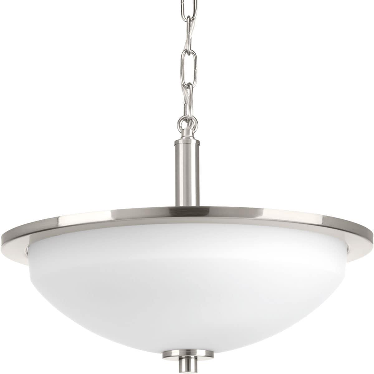Progress Lighting Replay 2-Light Semi-Flush Ceiling Light, Brushed Nickel, White Glass Shade