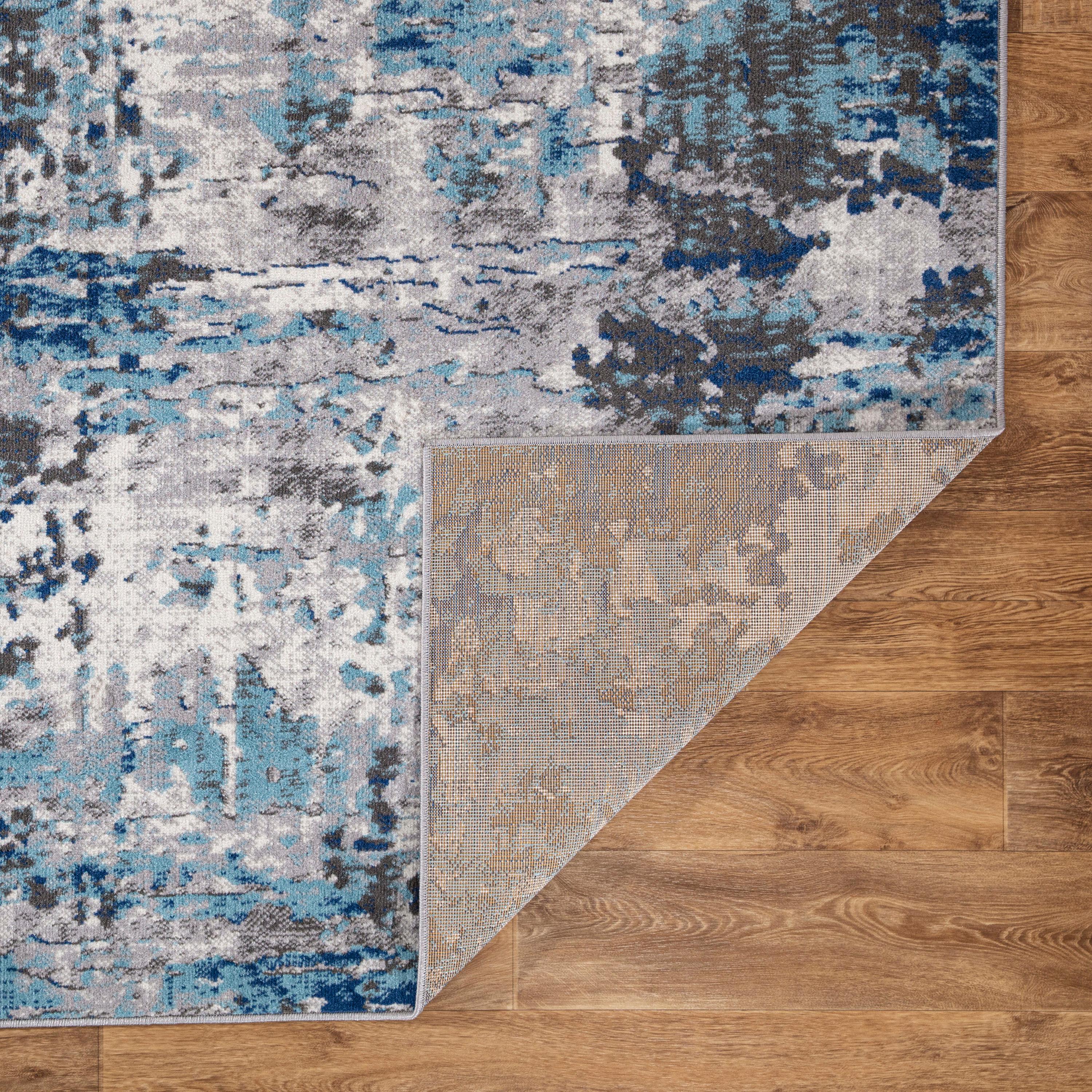 World Rug Gallery Distressed Modern Abstract Indoor Area Rug - Blue 7'10" x 10':  Stain-Resistant,  Low Pile,  Machine Made