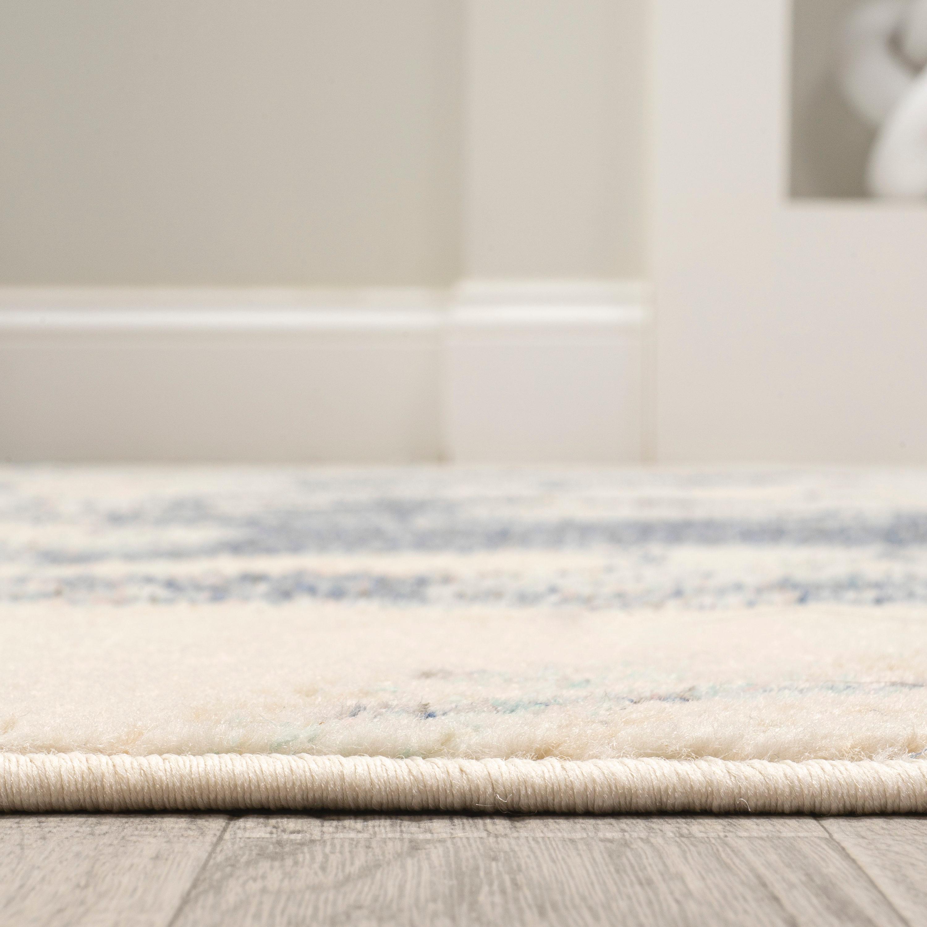 2' x 8' Marmo Abstract Marbled Modern Runner Rug, Blue/Cream - JONATHAN Y