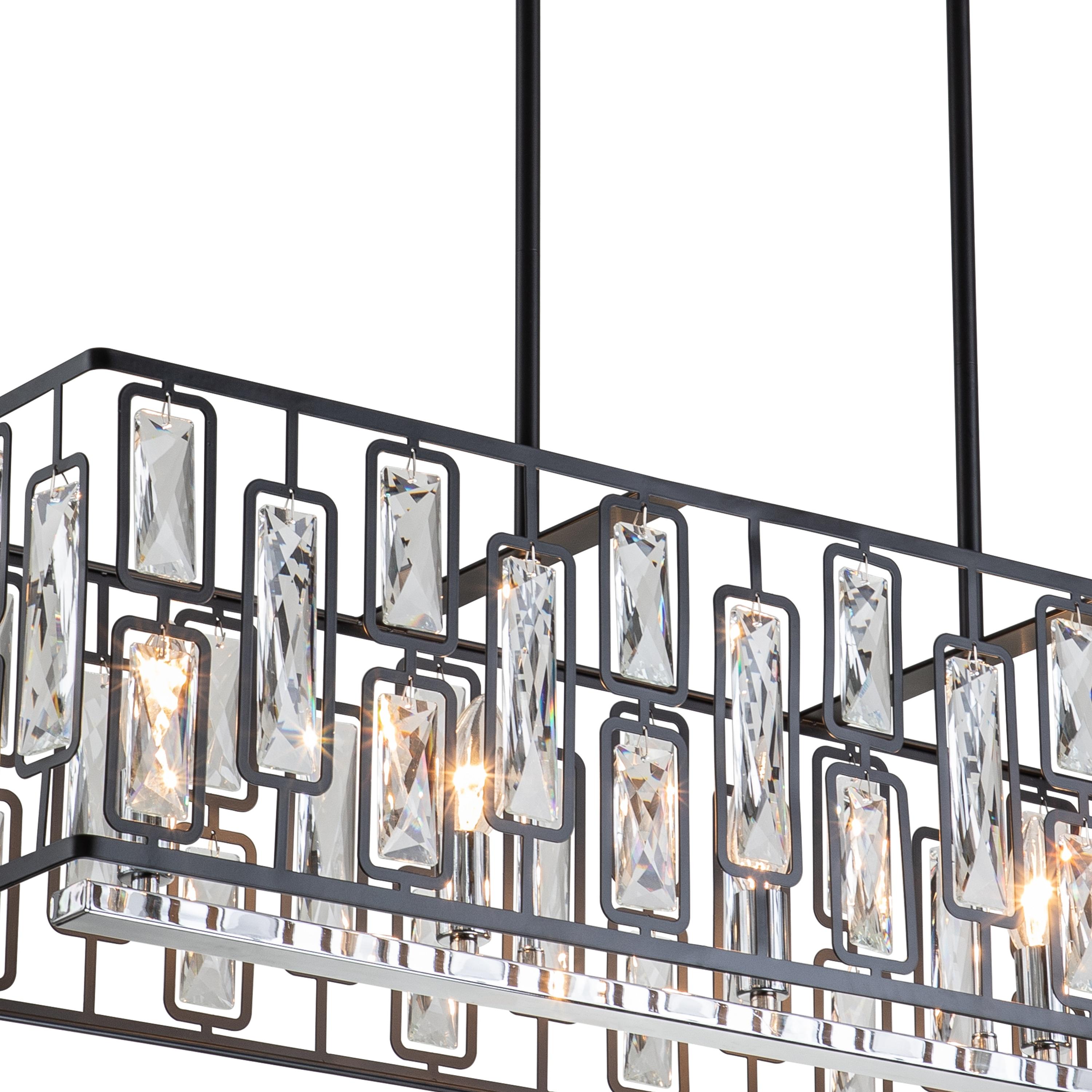 C Cattleya 5-Light Black Rectangular Island Chandelier with Faceted Crystals