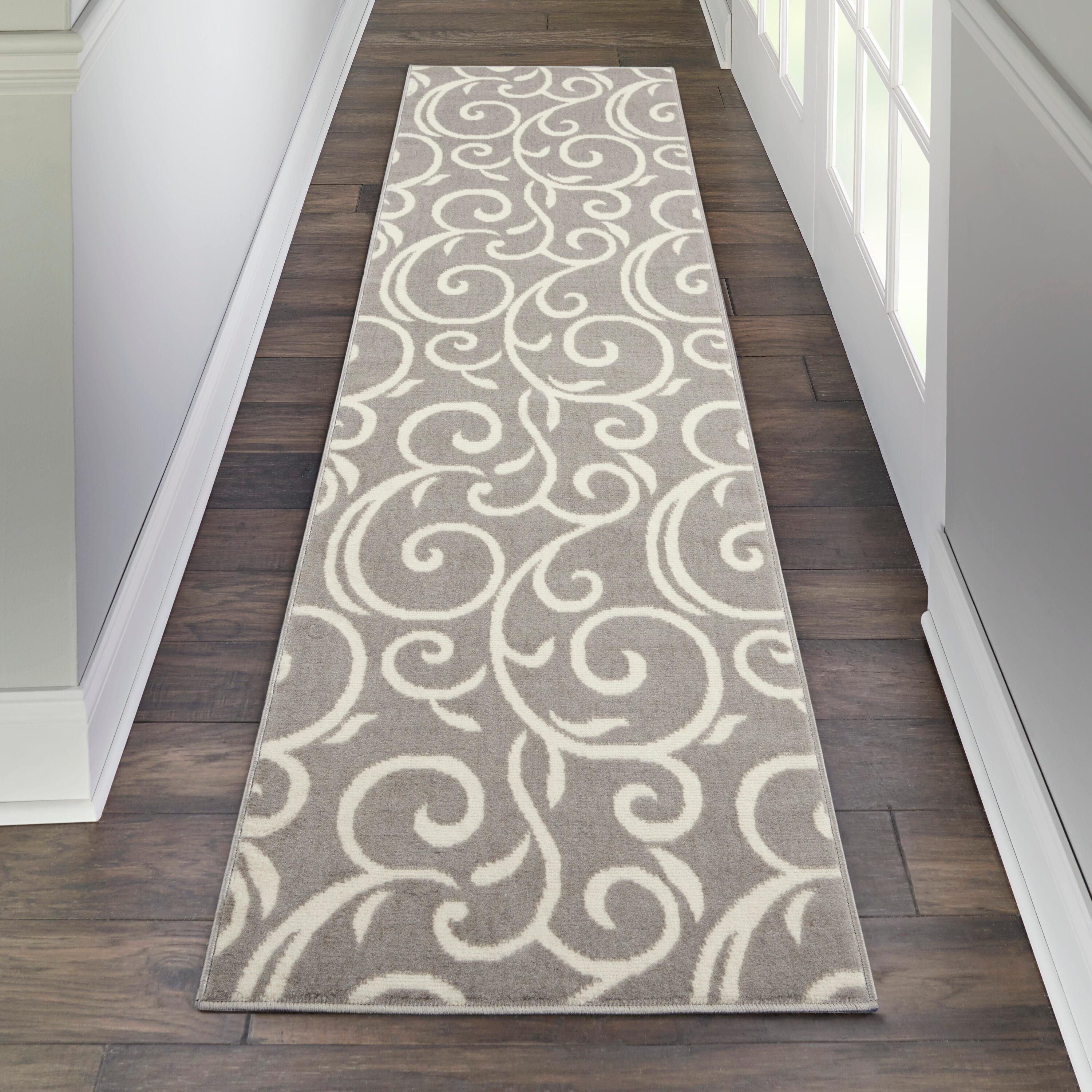 Nourison Grafix 2'3" x 7'6" (8' Runner) Grey Area Rug Bohemian Contemporary Botanical by Nourison