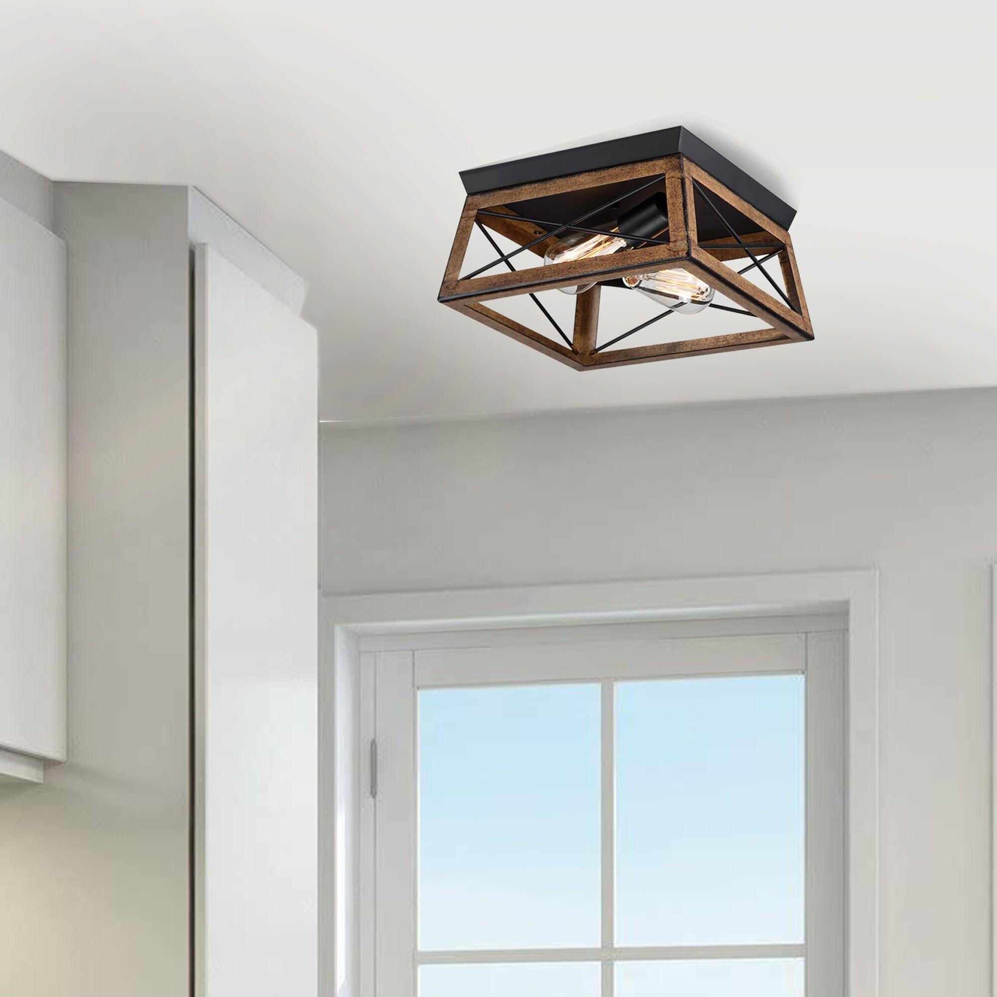 2-Light Farmhouse Close to Ceiling Light Fixture, Flush Mount Ceiling Light for Kitchen, Dining Room, Living Room, Hallway