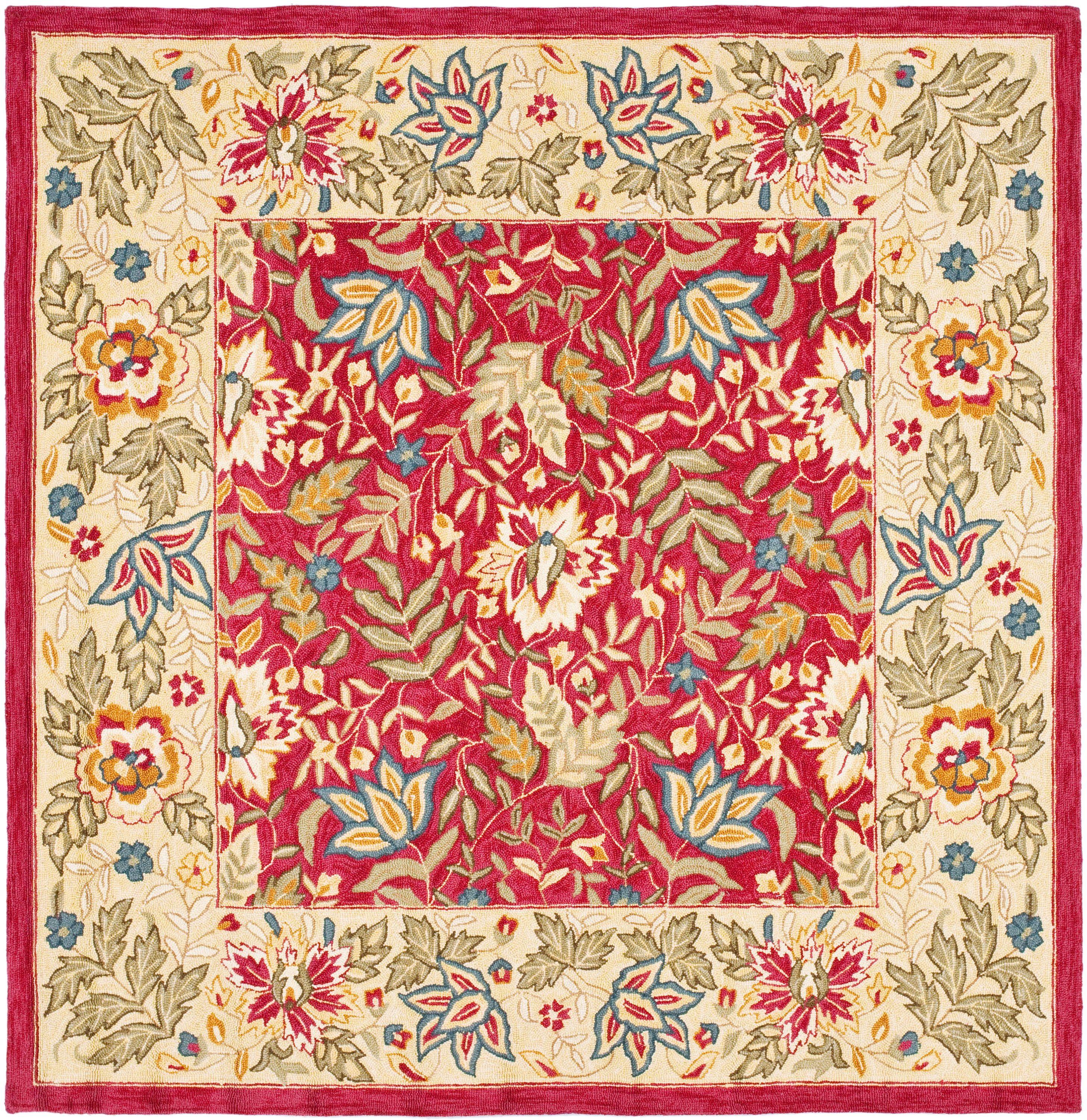Chelsea HK140 Hand Hooked Area Rug - Red/Ivory - 8'x8' - Safavieh.