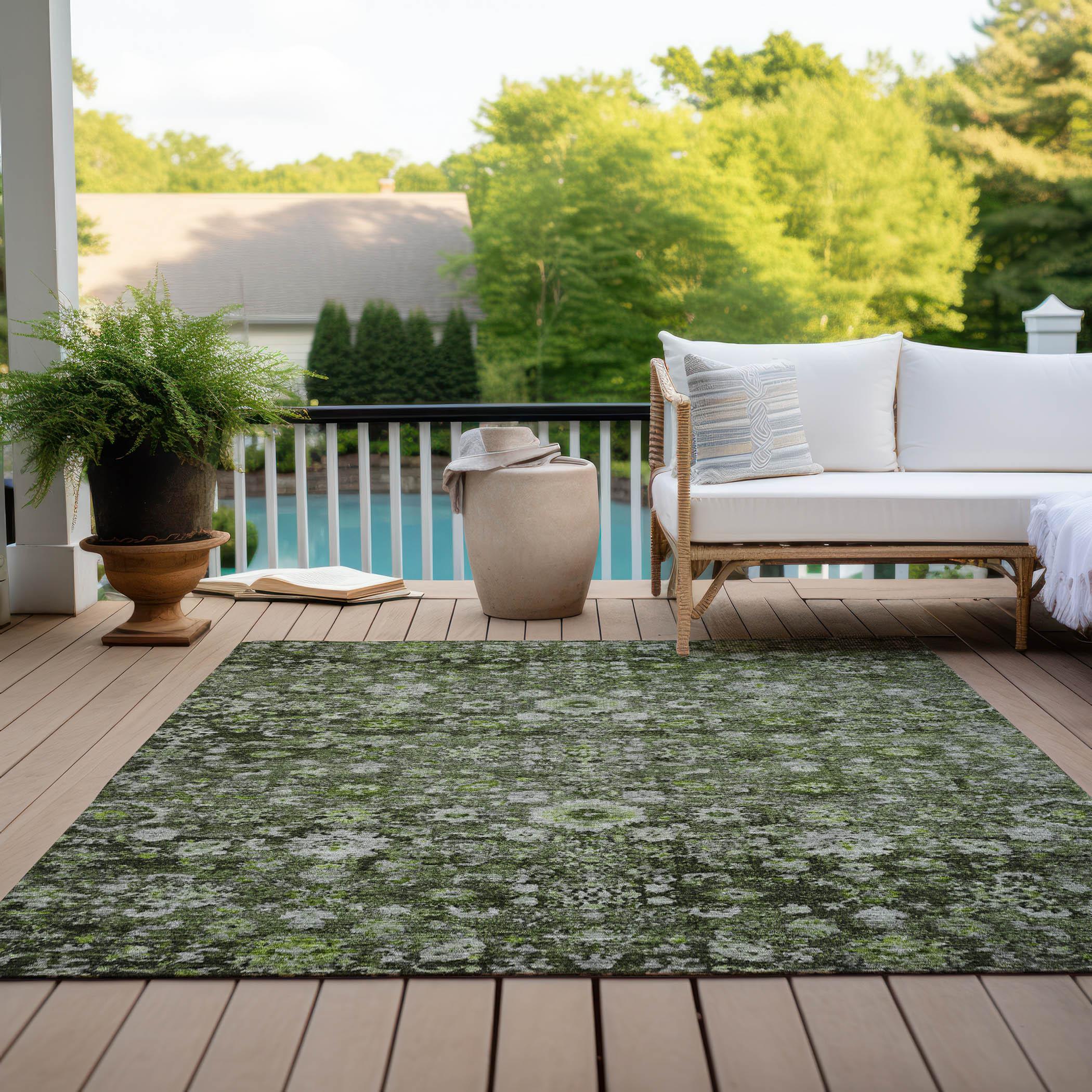 Green Synthetic Flat Woven Rectangular Washable Rug