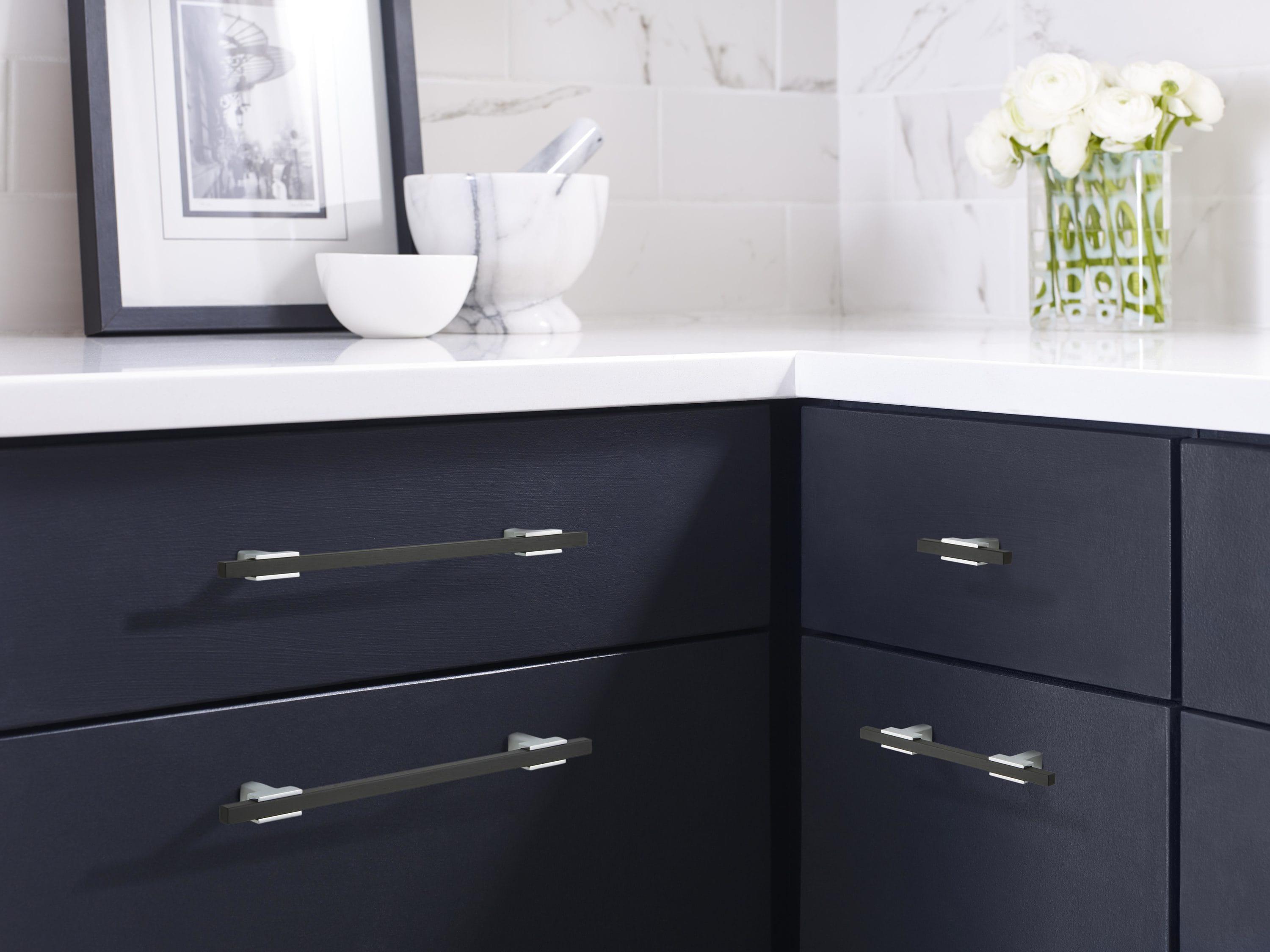 Amerock Urbanite 7-9/16 inch (192mm) Center-to-Center Polished Chrome/Brushed Matte Black Cabinet Pull