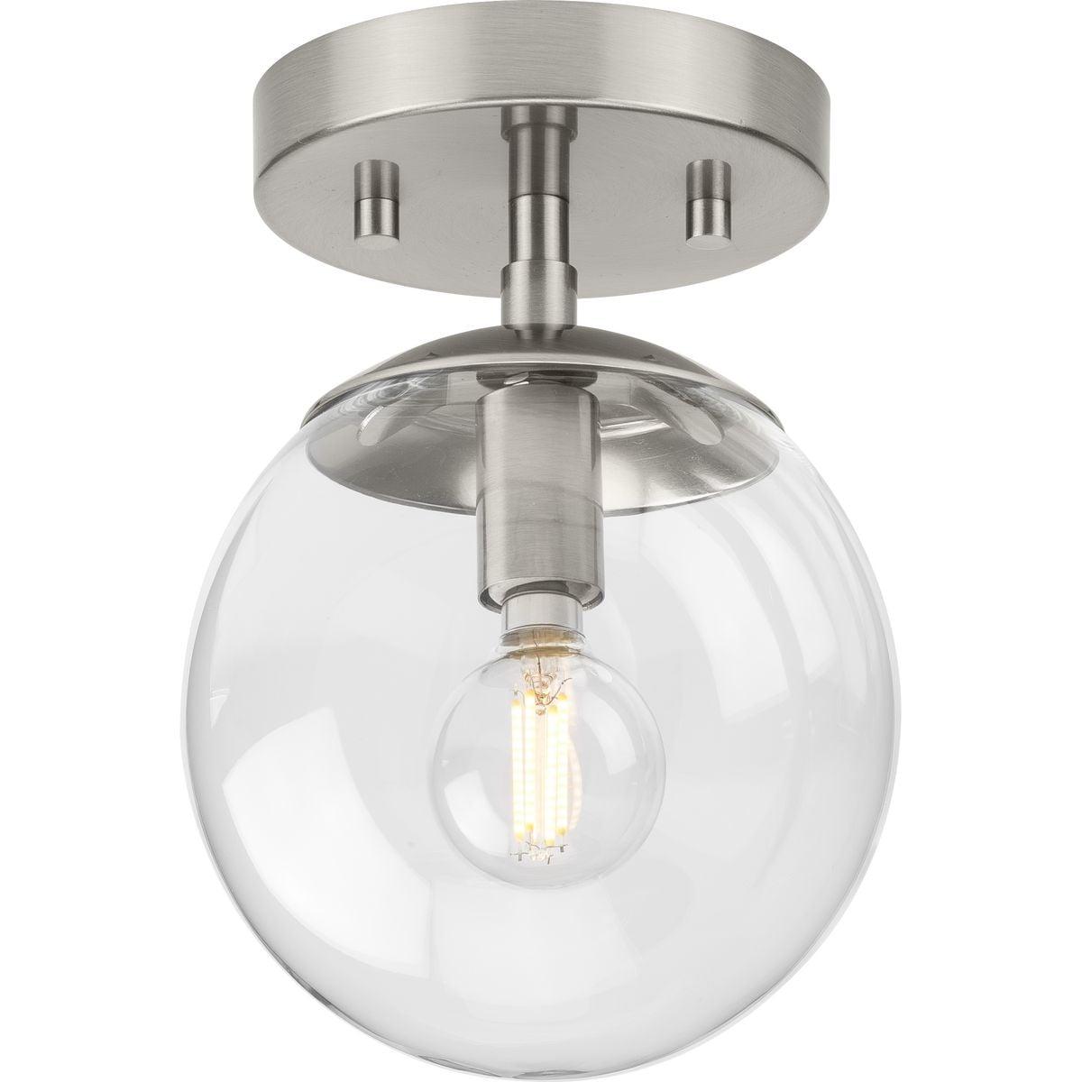 Progress Lighting Atwell 1-Light Flush Mount Ceiling Light, Brushed Nickel, Clear Glass