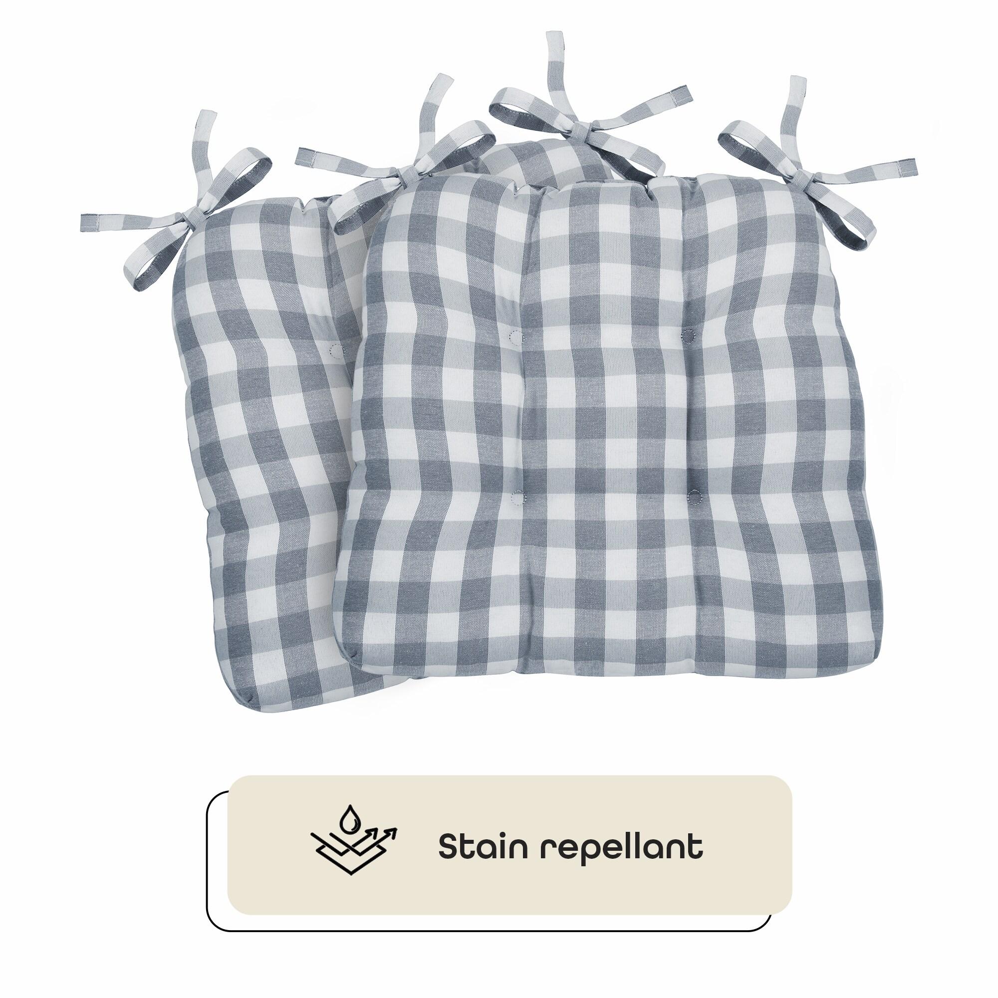 Kate Aurora Set of 2 Country Farmhouse Plaid Stain/Water Resistant Chair Cushions - Gray