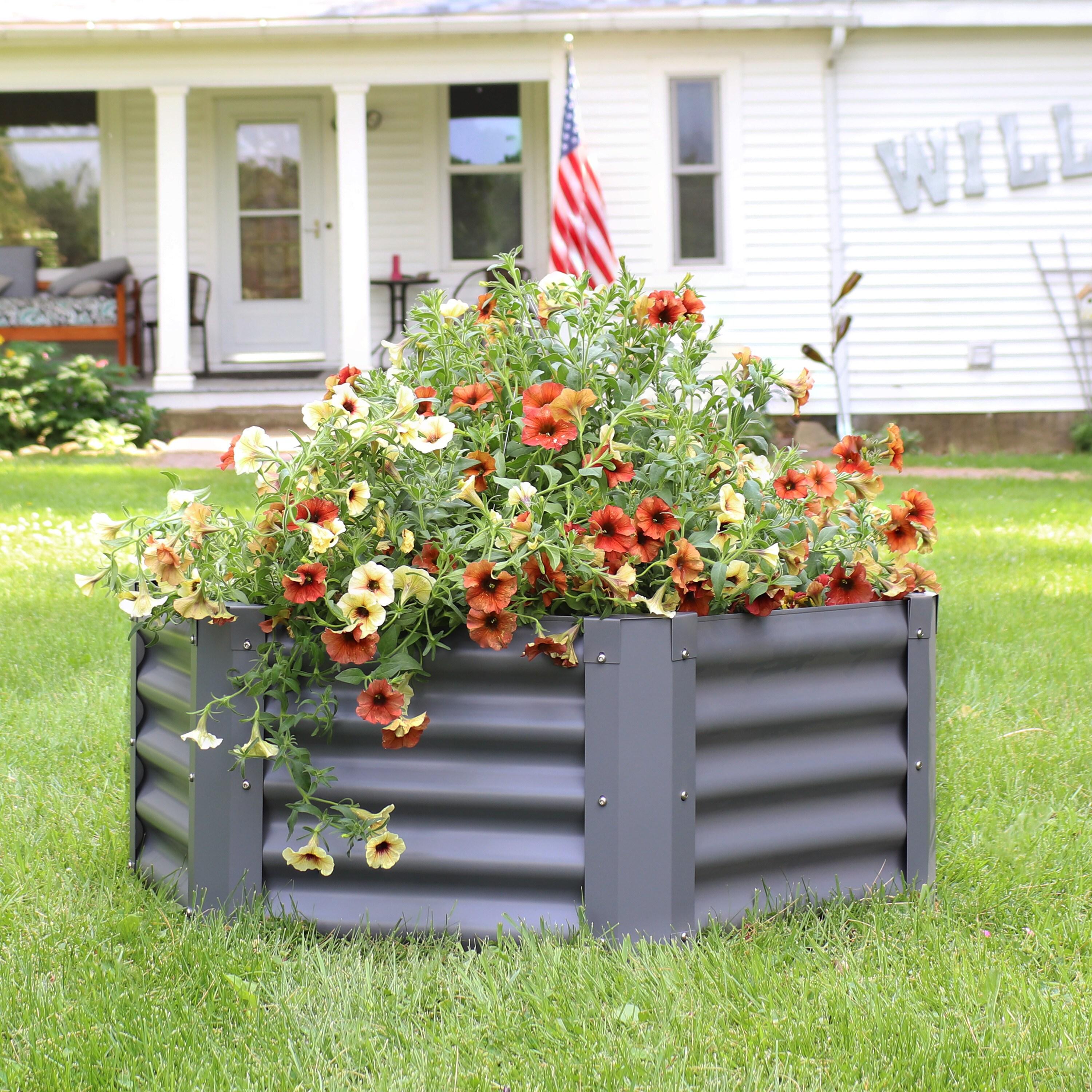 Sunnydaze Raised Powder-Coated Steel Hexagon Planter Garden Bed Kit for Plants, Flowers, Vegetables and Herbs - 41" W x 16" Deep - Gray