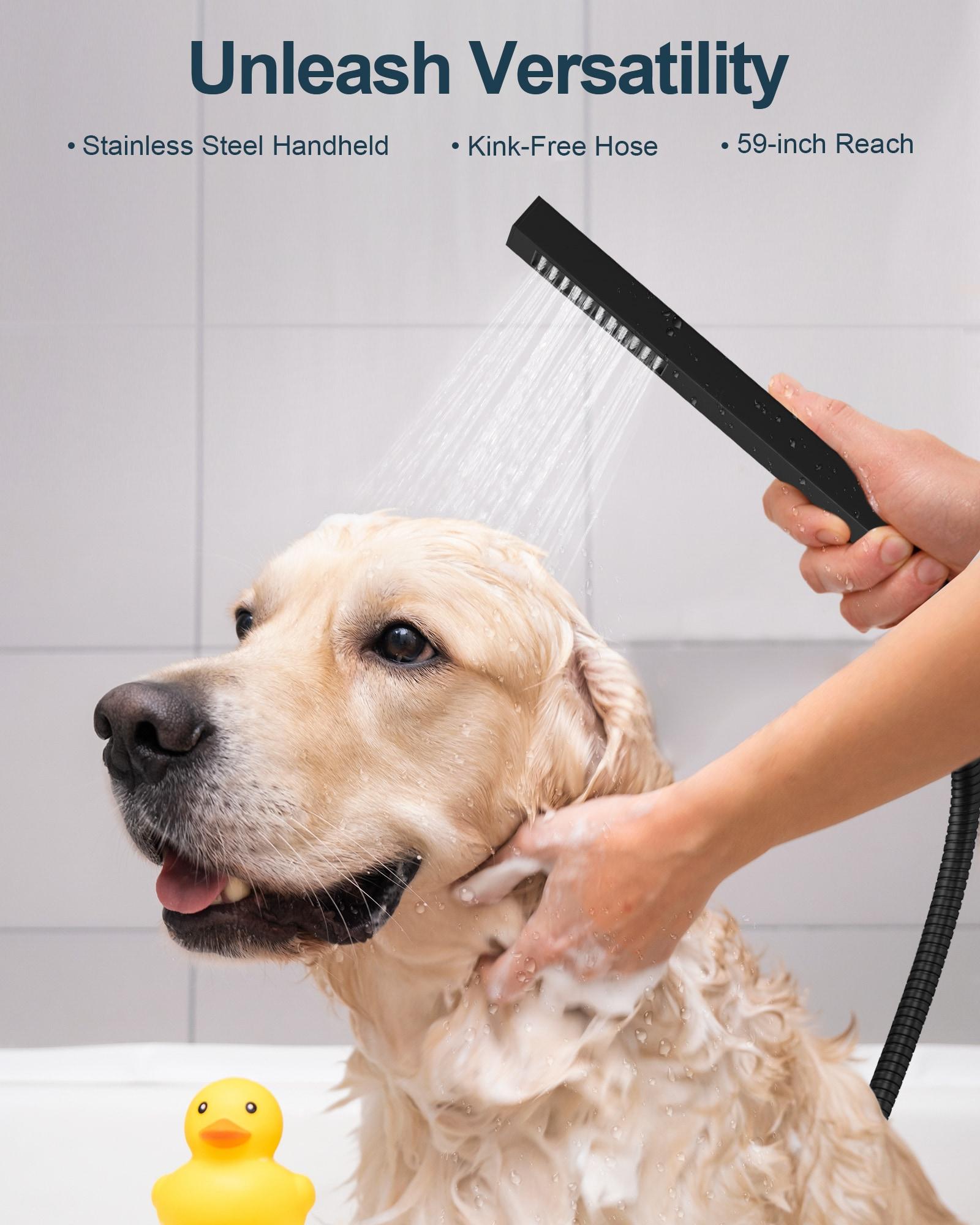 GRANDJOY Complete Shower System, 10" and 6" Dual Wall Mount Rain Shower Faucets with Handheld Shower Spray, High Pressure in Matte Black