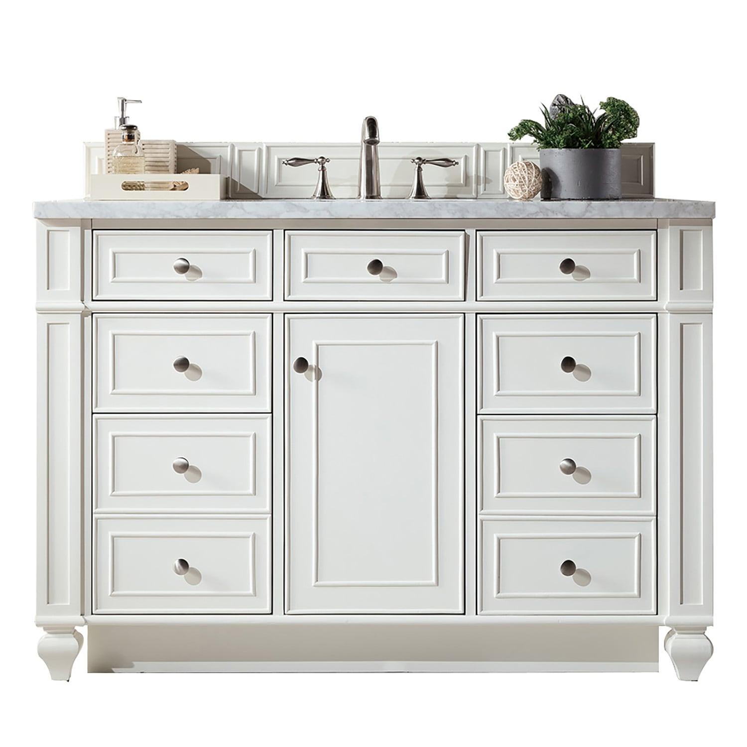 Bright White Plywood Transitional Single Vanity with Veneer Finish