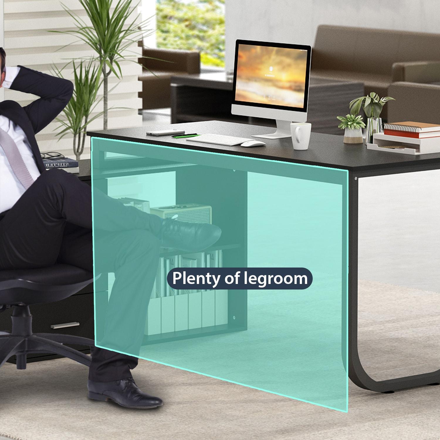 KULAGAGA L Shaped Computer Desk Corner Writing Workstation Table with Cabinet Drawer Storage for Home Office Study, Black