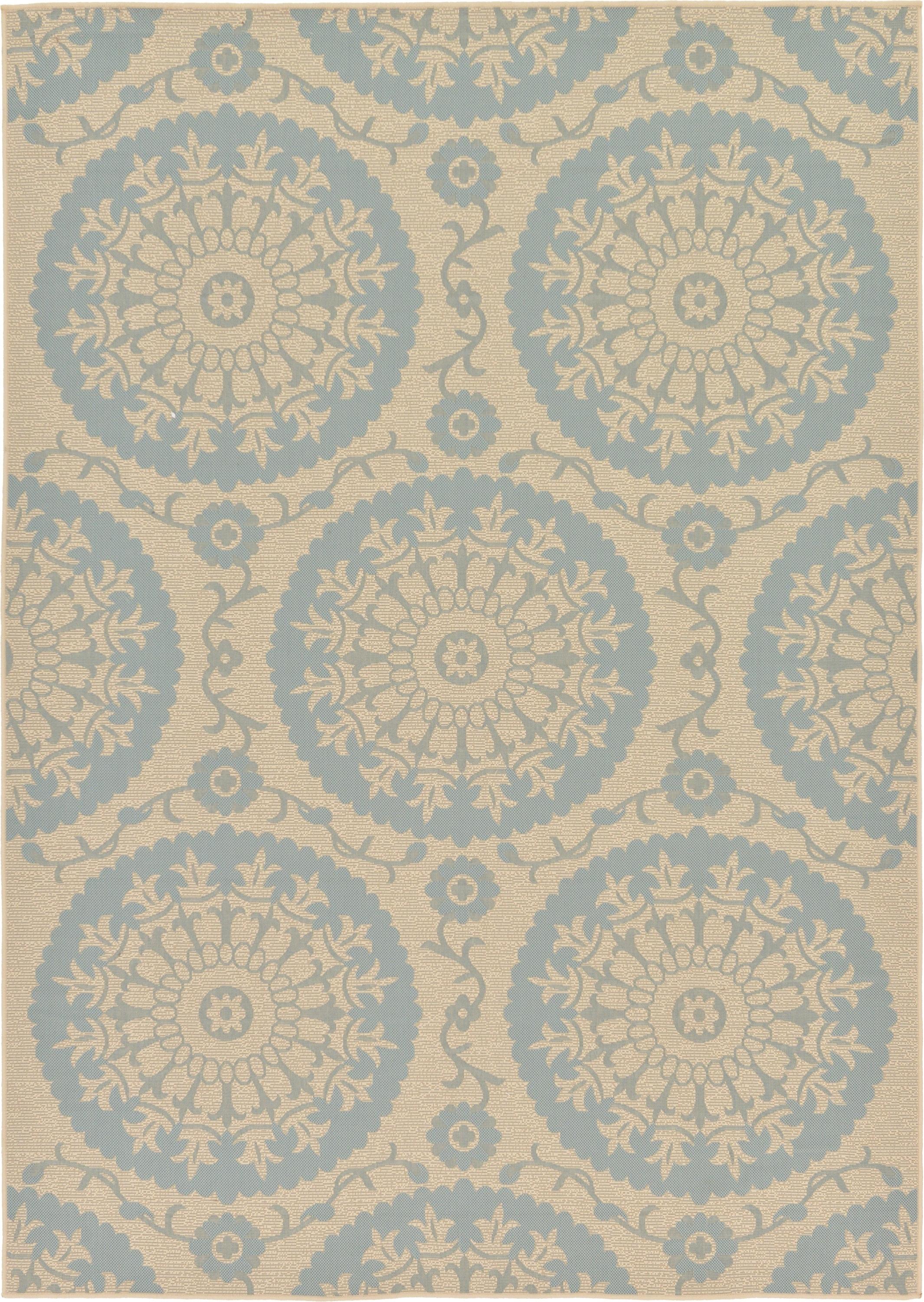 Unique Loom Outdoor Botanical Collection Area Rug - Medallion (7' 1" x 10' Rectangle Aqua/Beige)