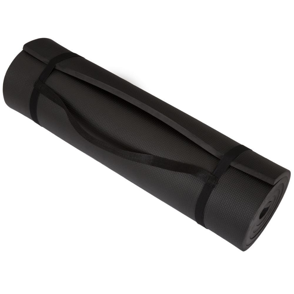 Extra-Thick Yoga Mat 0.5"H - Durable Comfort Non-Slip Foam Workout Mat with Carrying Strap by Wakeman (Black)