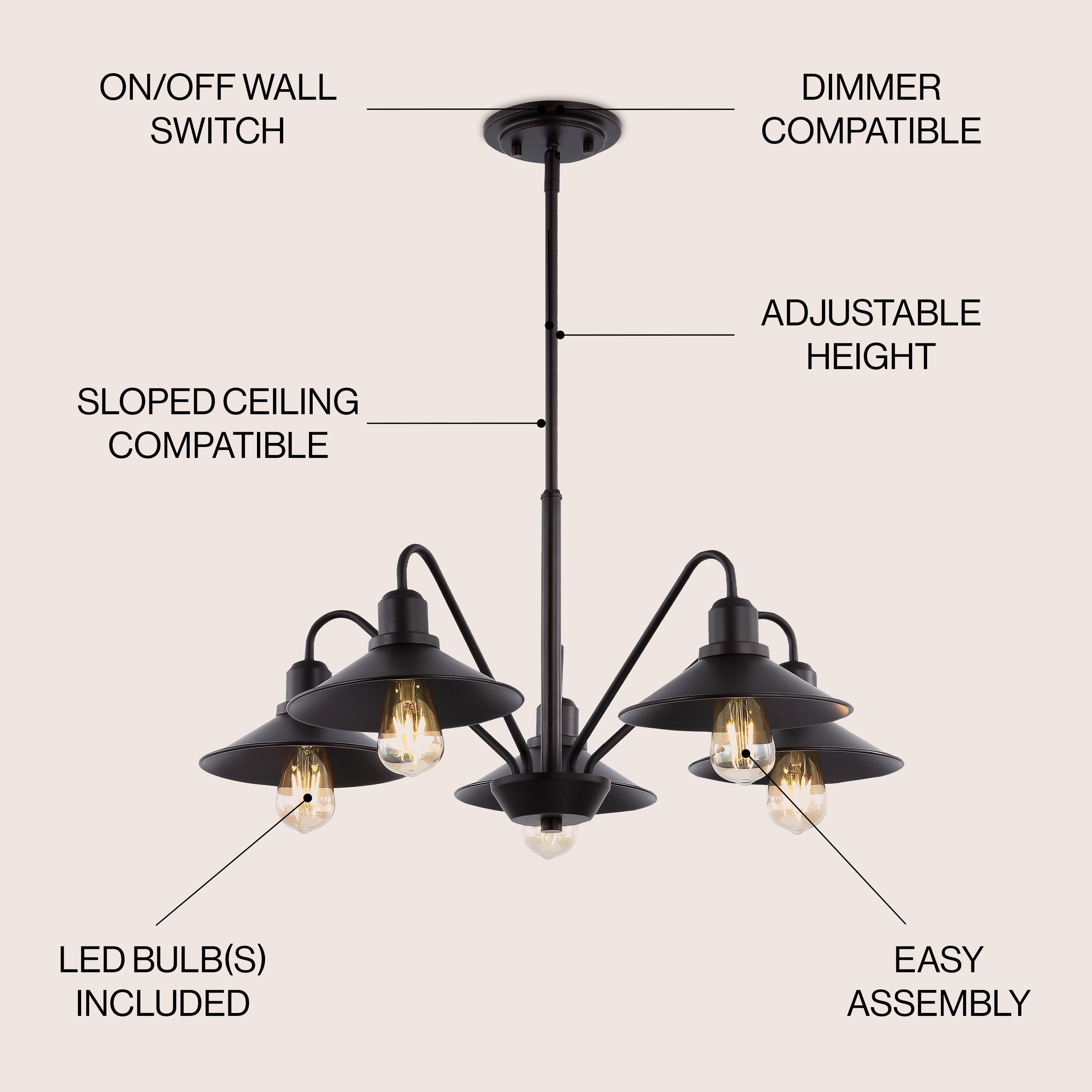 Cole 27" 5-Light Metal Farmhouse Industrial LED Pendant, Oil Rubbed Bronze