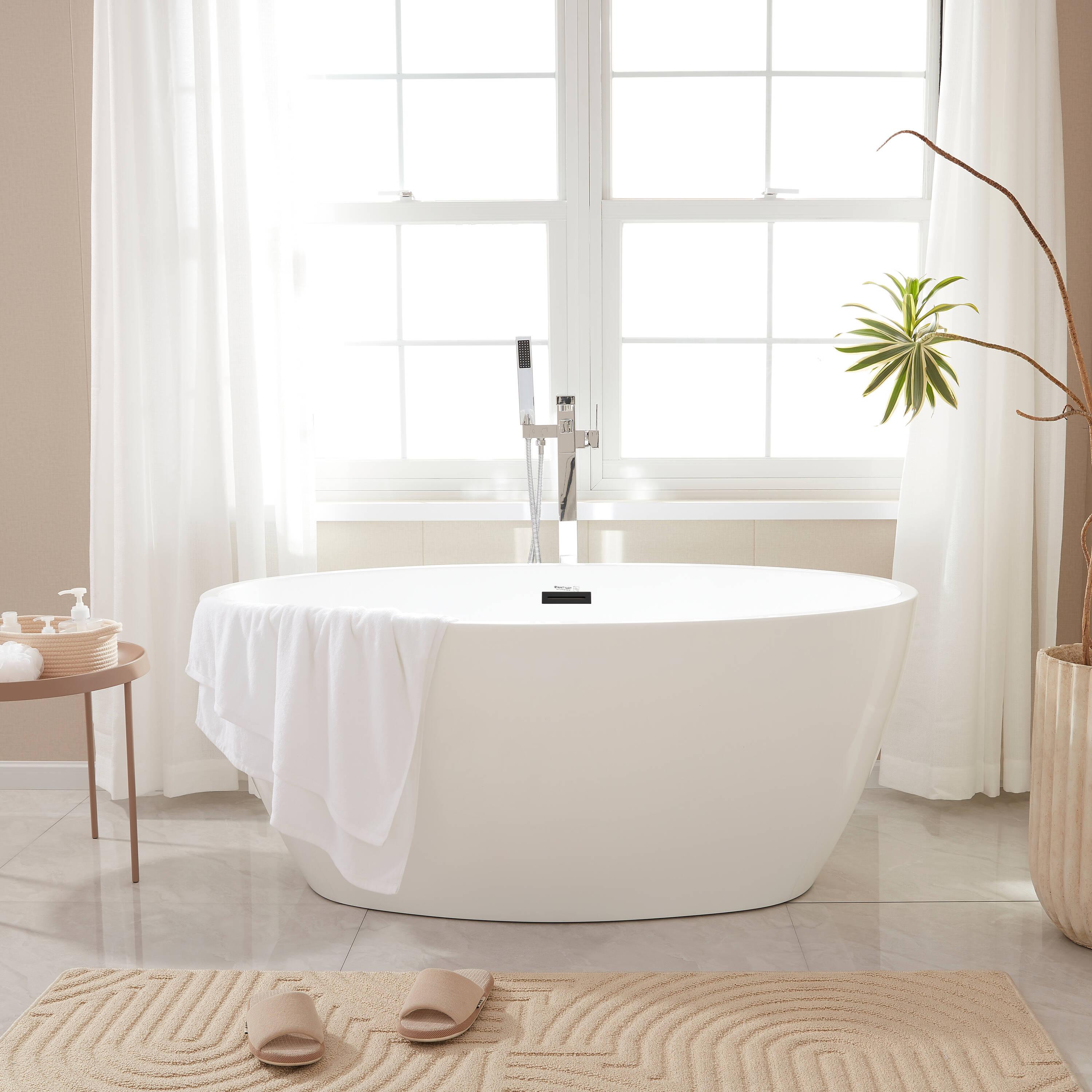 Calais 55 in. L x 32 in. W Acrylic Flatbottom Freestanding Bathtub with Center Drain in White/Matte Black