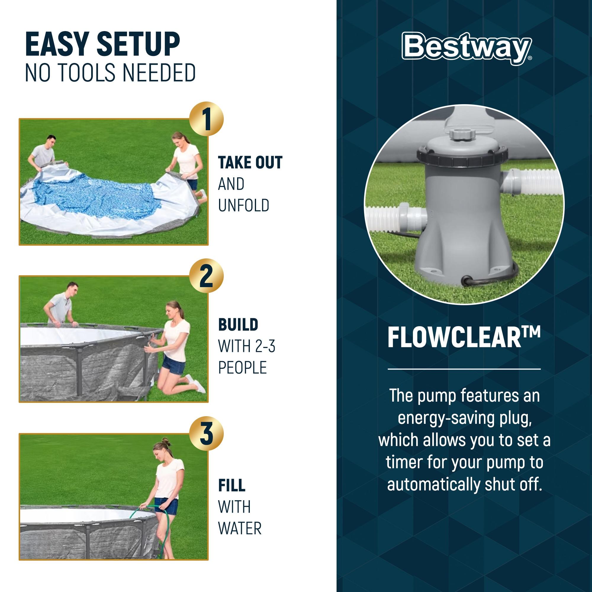 Bestway Steel Pro MAX 12' x 30" Round Above Ground Swimming Pool Set Outdoor Metal Frame Family Pool with Liner and Filter Pump, Gray