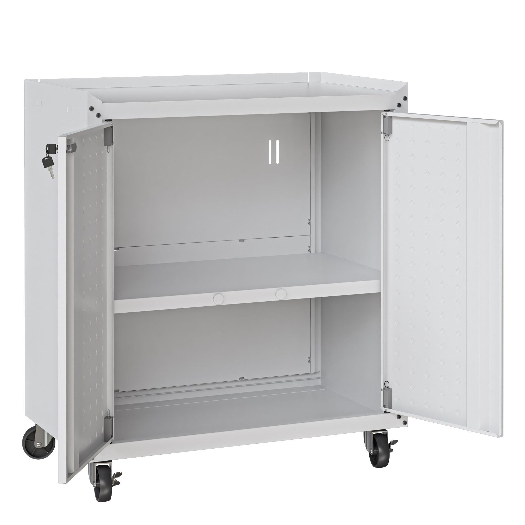 Manhattan Comfort Fortress Metal Mobile Garage Cabinet with Shelves in White