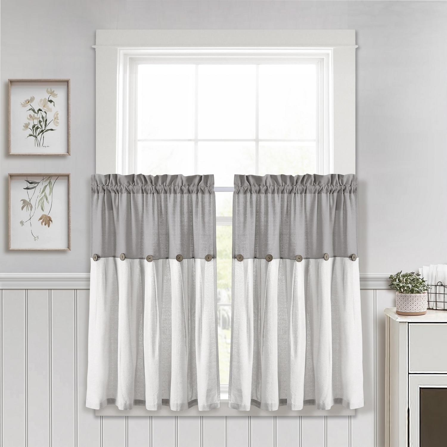 Lush Decor Linen Button Cotton Blend Tailored 29'' W Cafe Curtain (Set of 2)