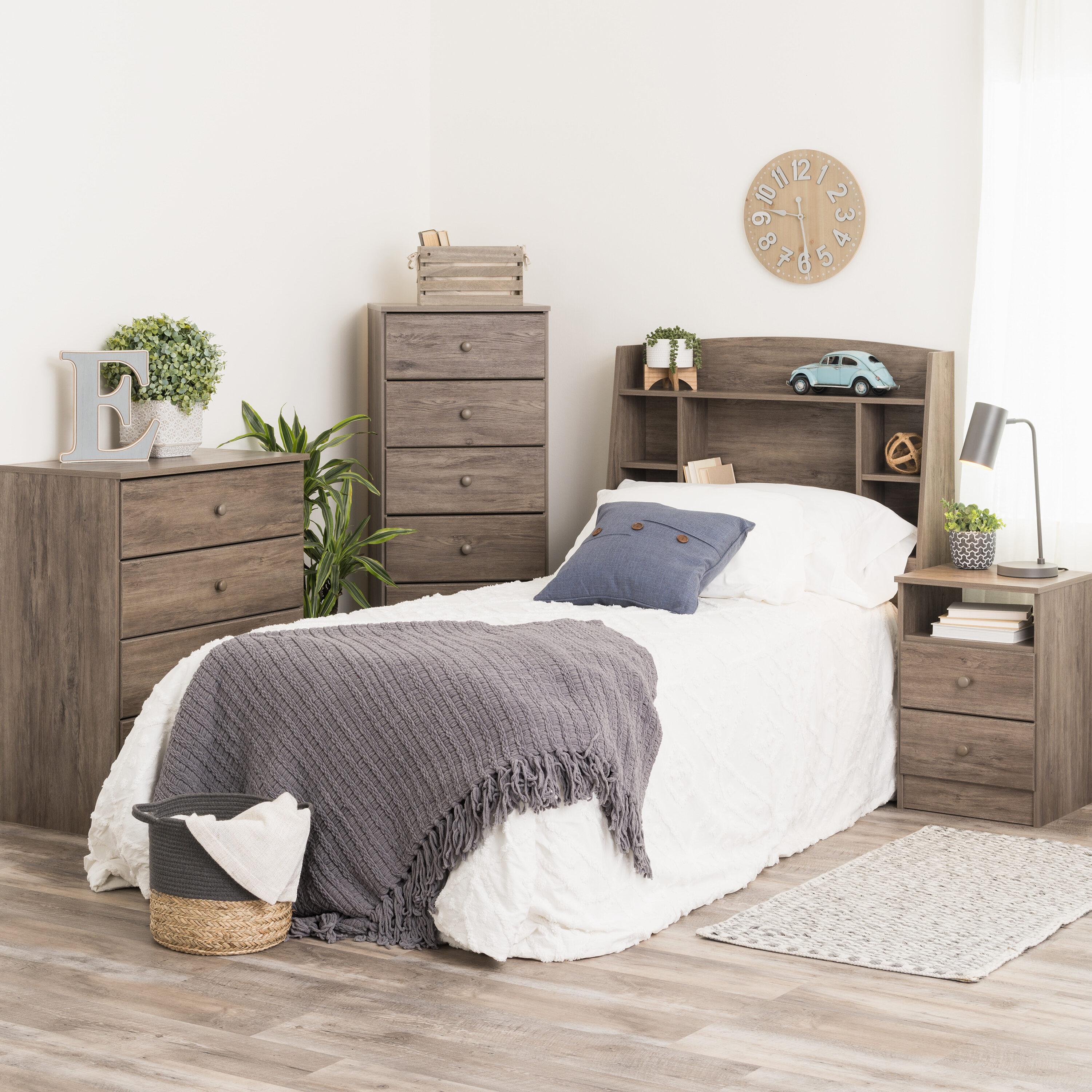 Prepac Astrid 2-Drawer Nightstand with Open Shelf, Drifted Gray